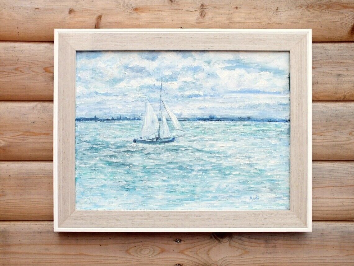 photo for sale New Original Framed Signed Seascape Painting Normandy Coast France  Andi Lucas