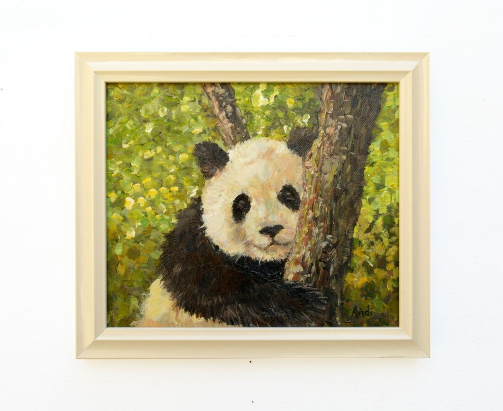 Baby Panda Portrait Framed Signed Painting Original Acrylic Wildlife Andi Lucas