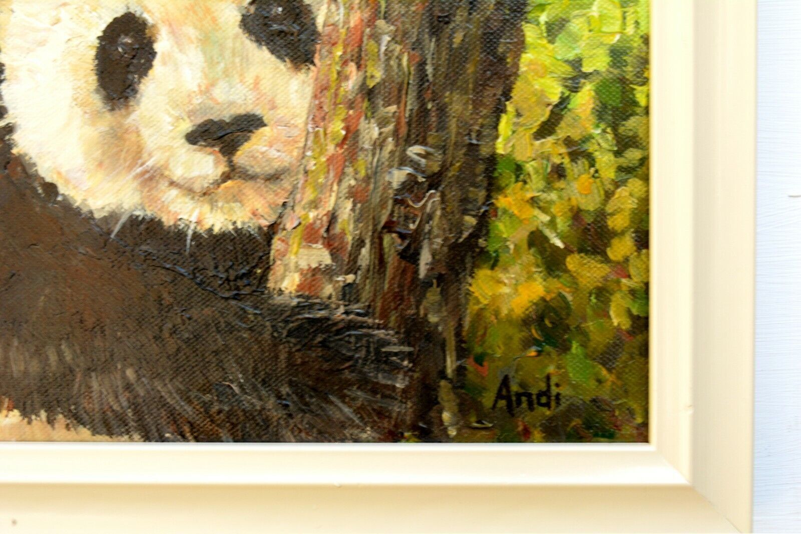 Baby Panda Portrait Framed Signed Painting Original Acrylic Wildlife Andi Lucas photo vinterior