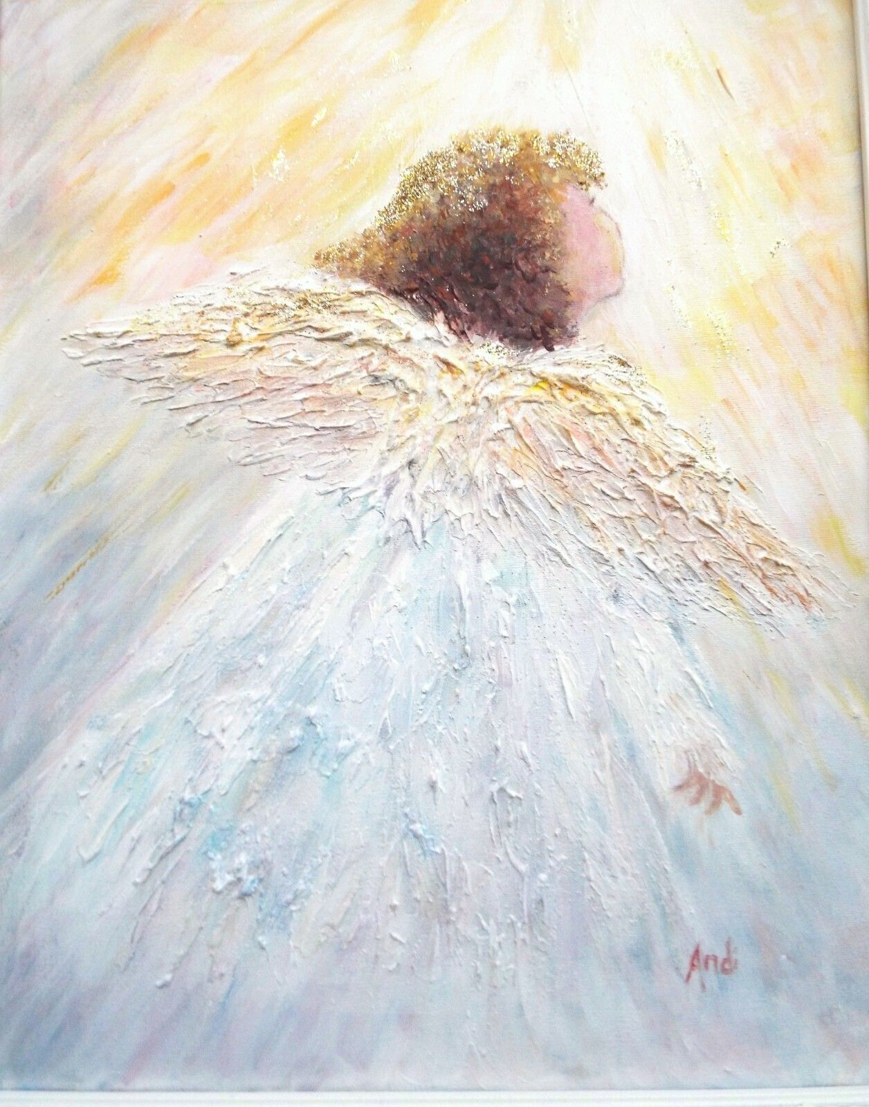Heavenly Guardian Angel Of Light Original Framed Painting Andi J Lucas photo 156.0