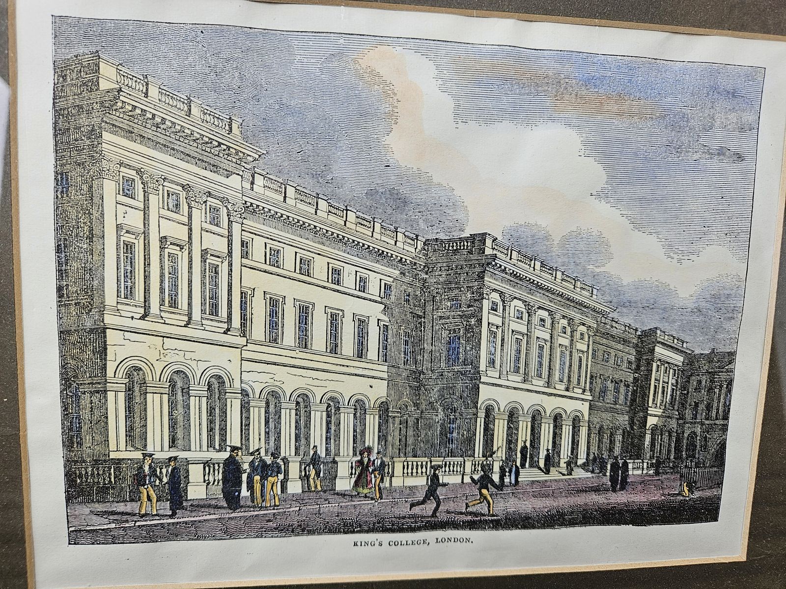 Antique Fine Art Engraved Colour Print Of King's College London photo furniture
