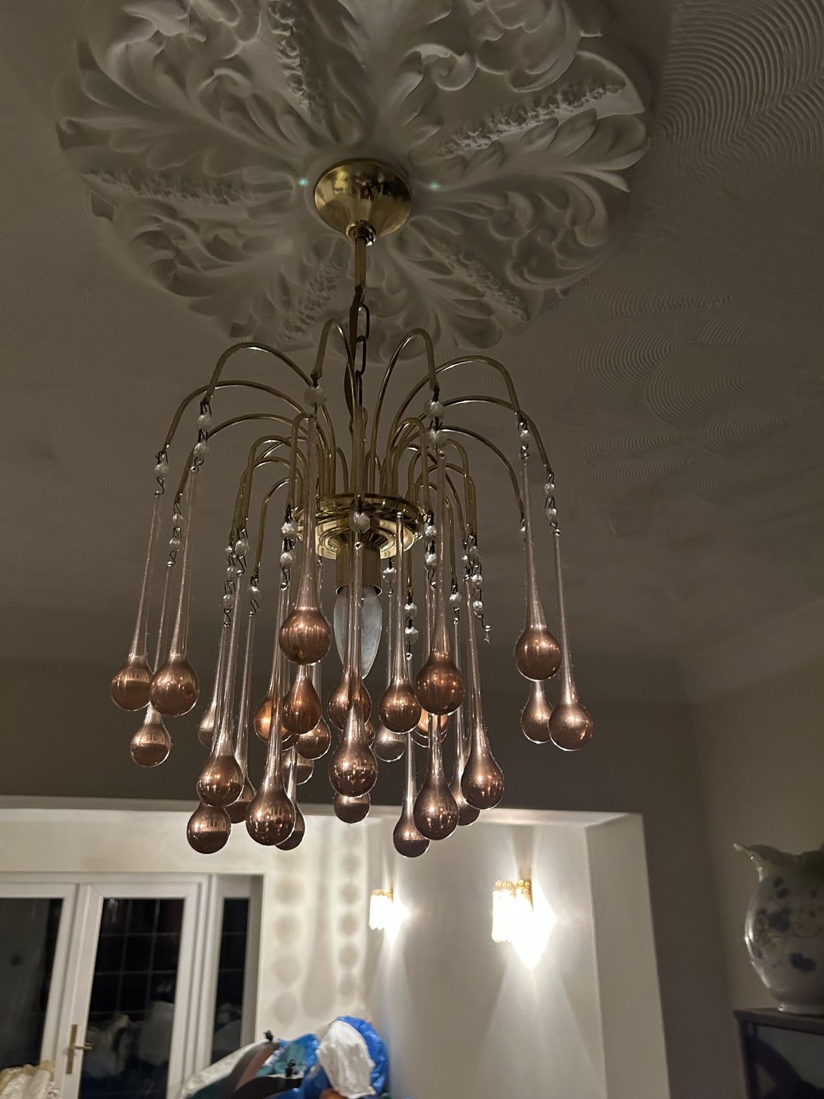 Paolo Venini Murano Peach Pink Glass Drop Chandelier’s