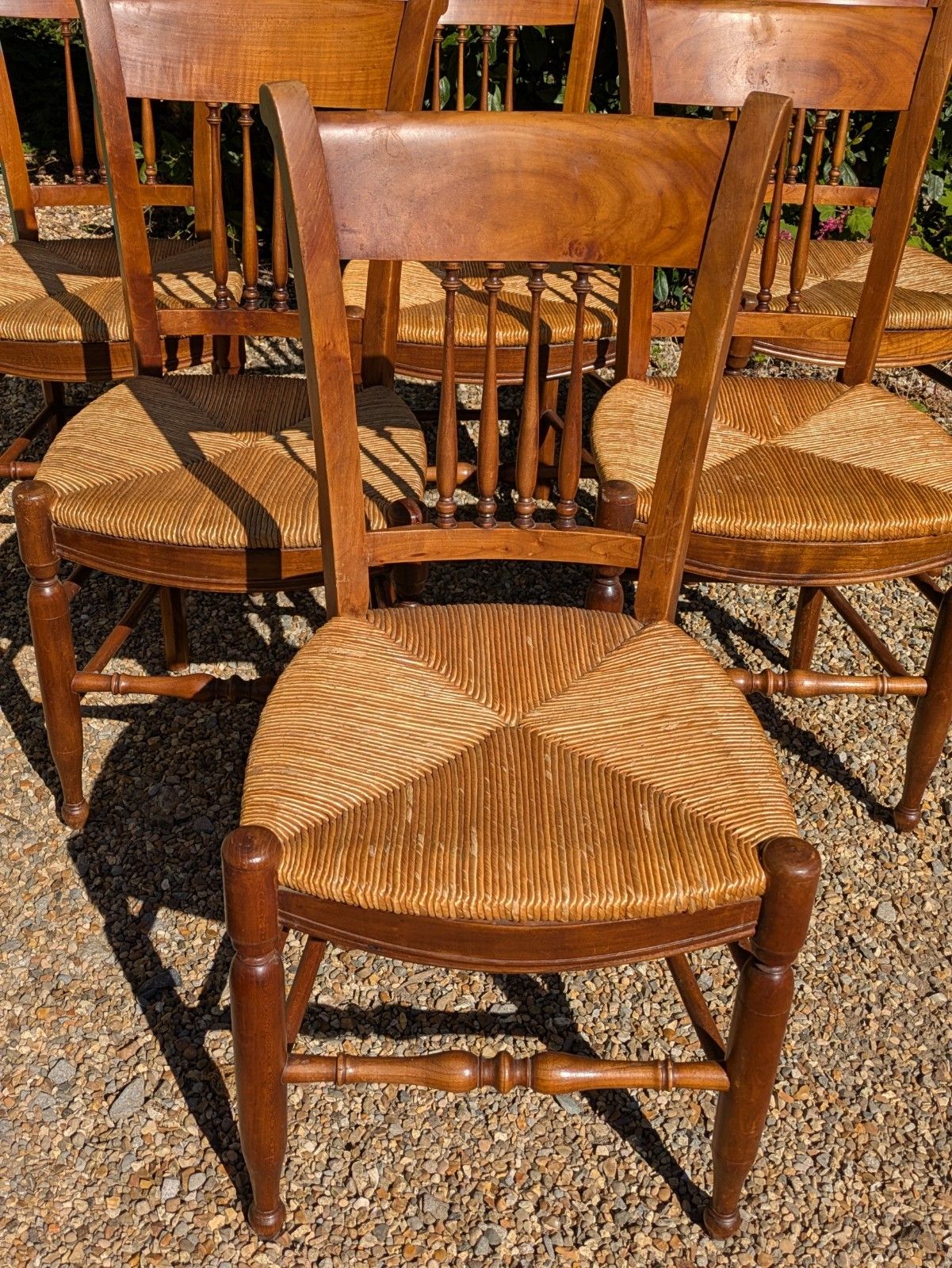 Antique French Fruitwood Dining Chairs Set 6 photo vintage