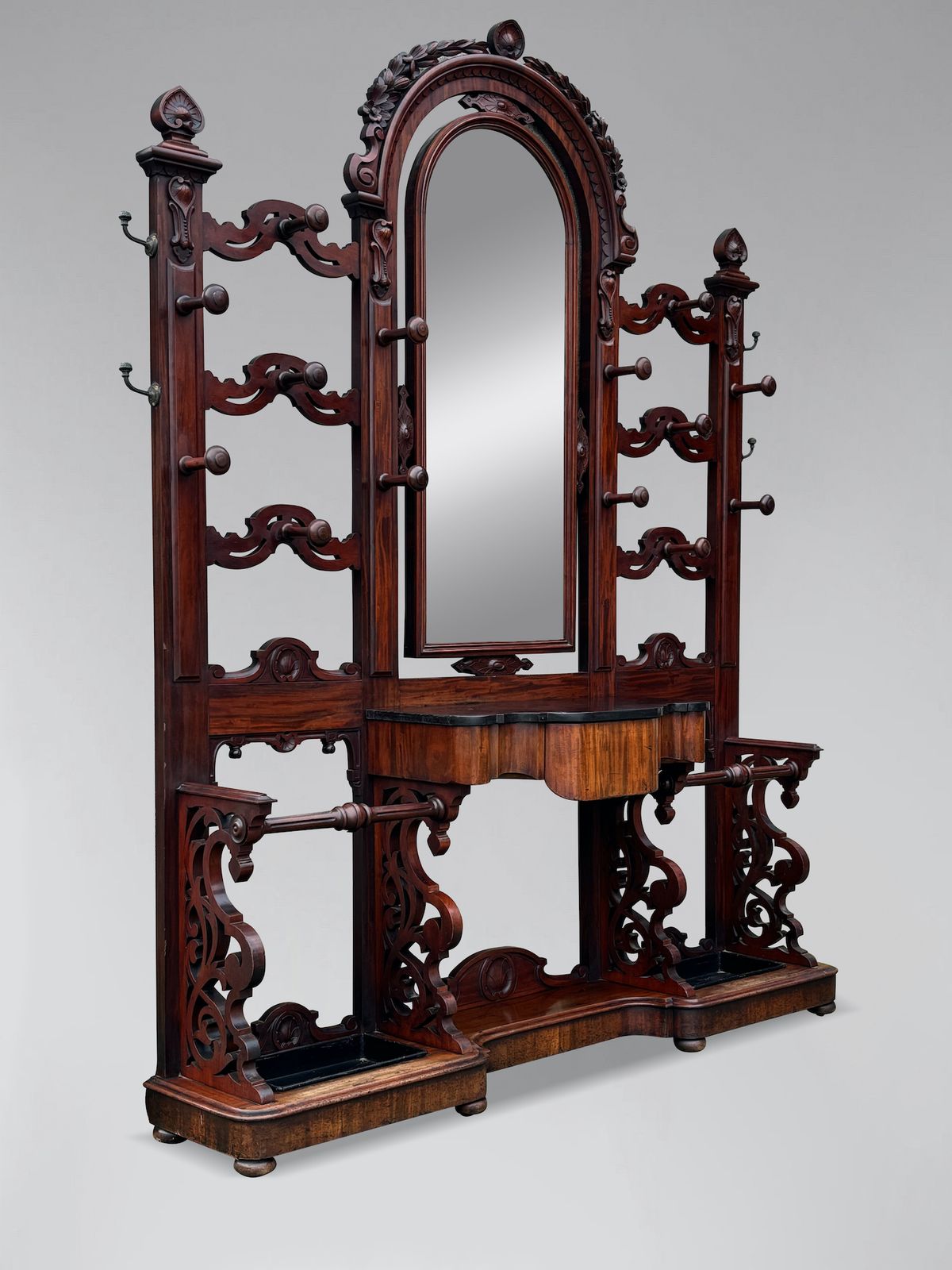 Large 19th Century Victorian Period Mahogany Hall Stand With Arched Mirror photo Home Decor