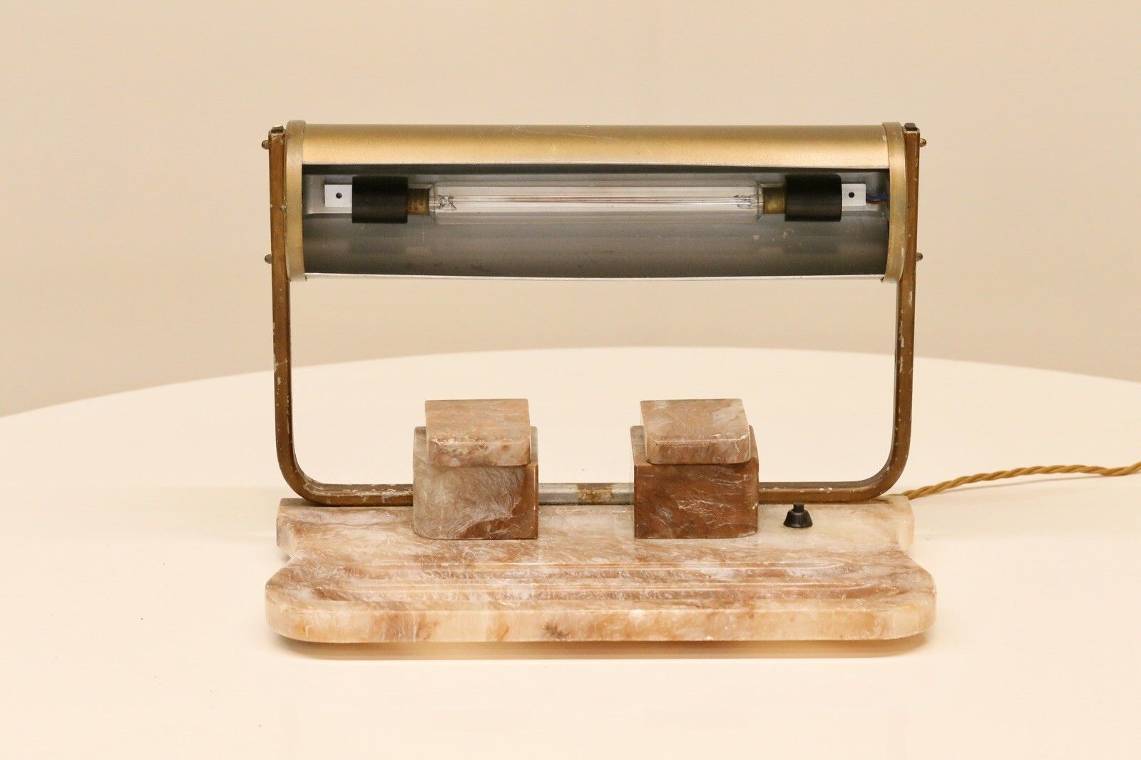 Art Deco Alabaster & Brass Desk Lamp With Ink Stand photo 200.0