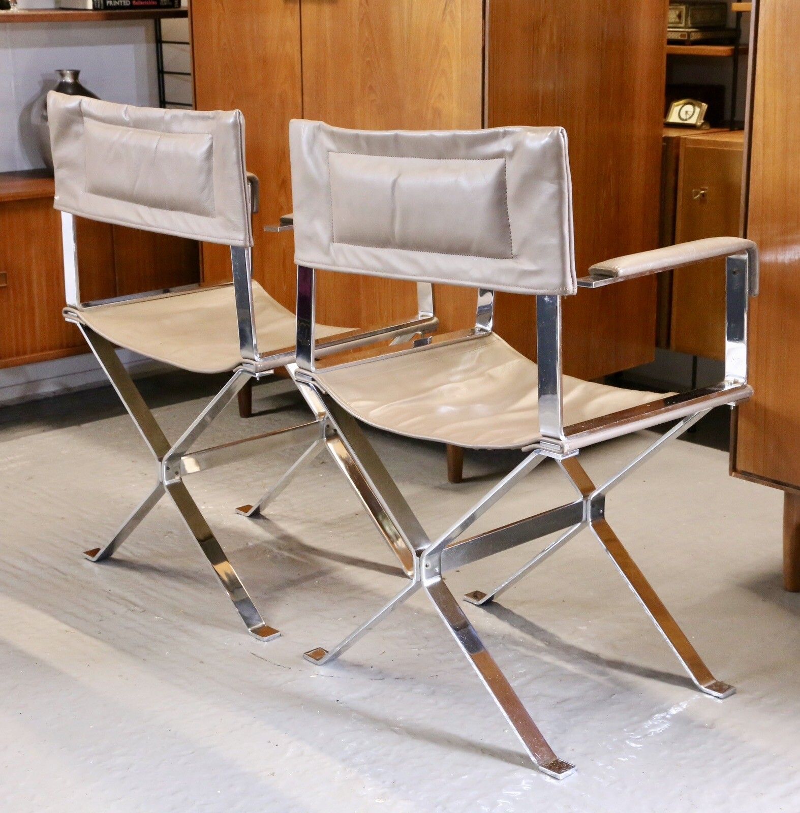 Furniture Pair Alessandro Albrizzi Designed Italian Chrome & Leather Director's Armchairs photo