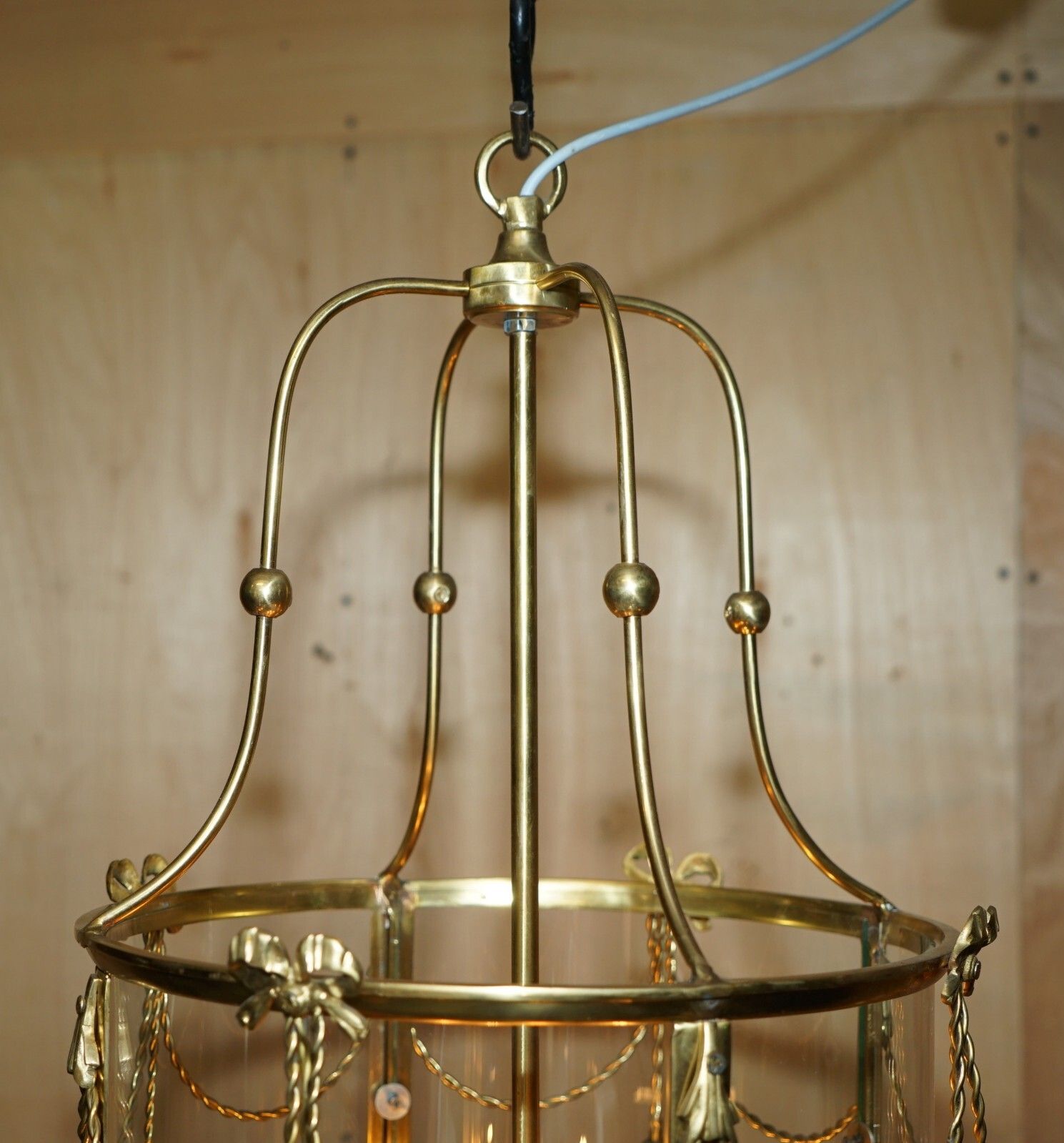Exquisite Circa 1940's English Polish Brass & Cylindrical Glass Hanging Lantern photo 1750.0