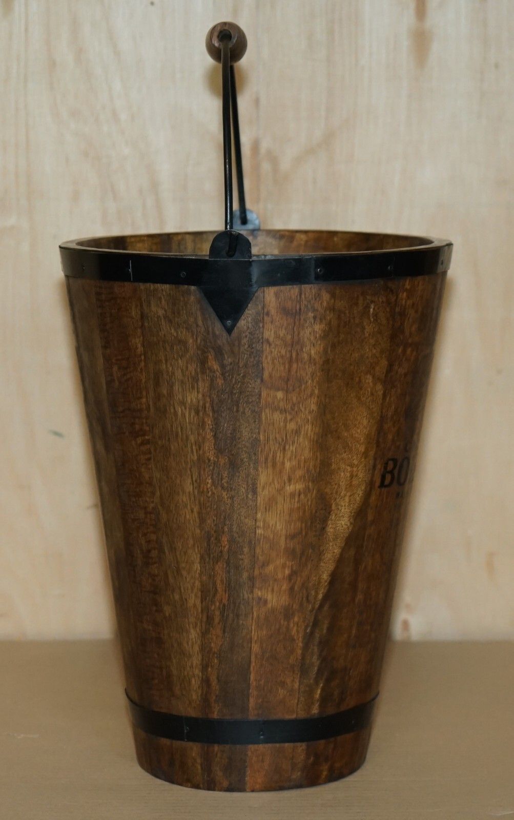 photo furniture Pair Of Vintage Bollinger Champagne Log Bin Wood Coal Plate Or Peat Buckets