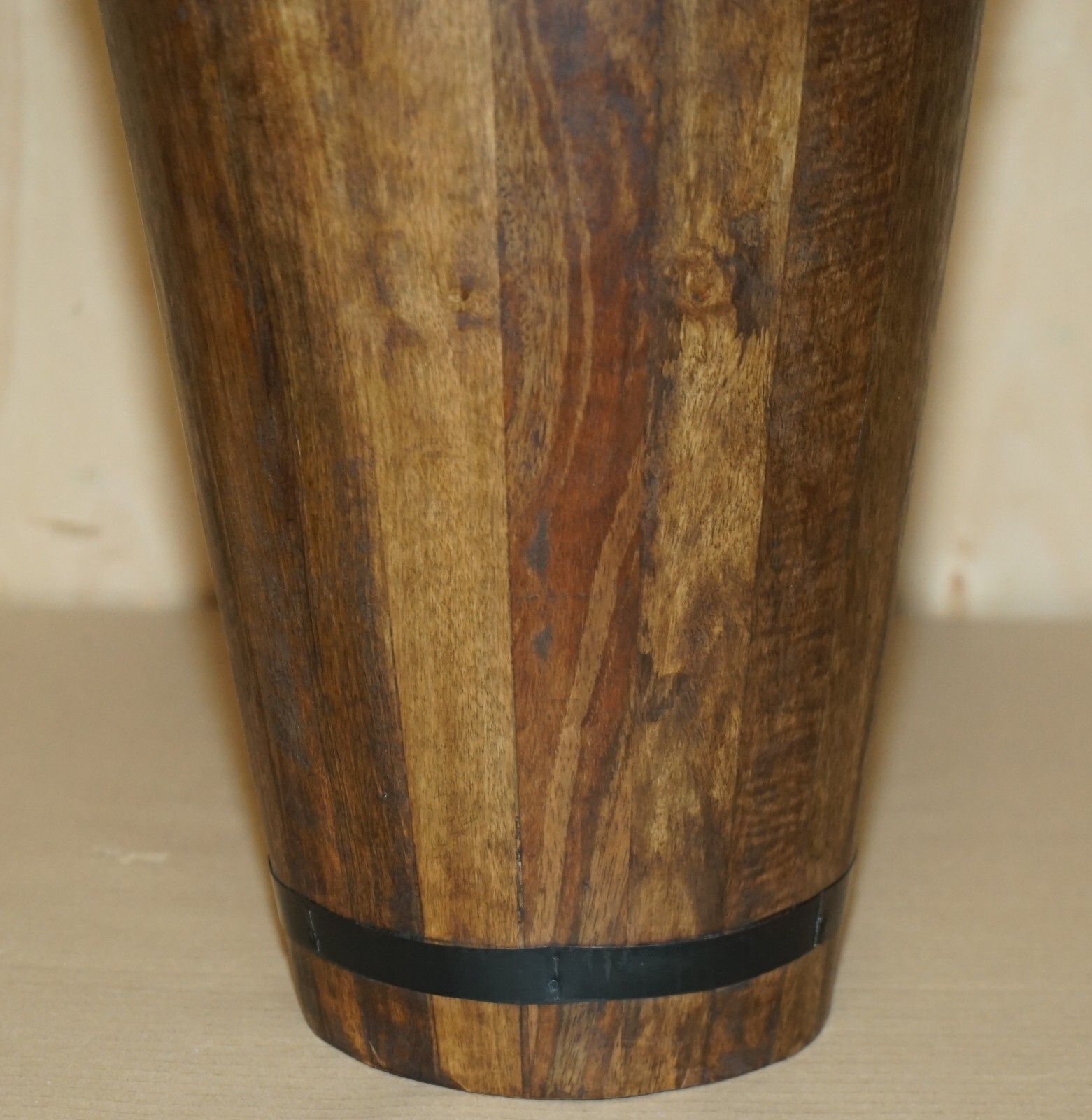 photo vinterior Pair Of Vintage Bollinger Champagne Log Bin Wood Coal Plate Or Peat Buckets