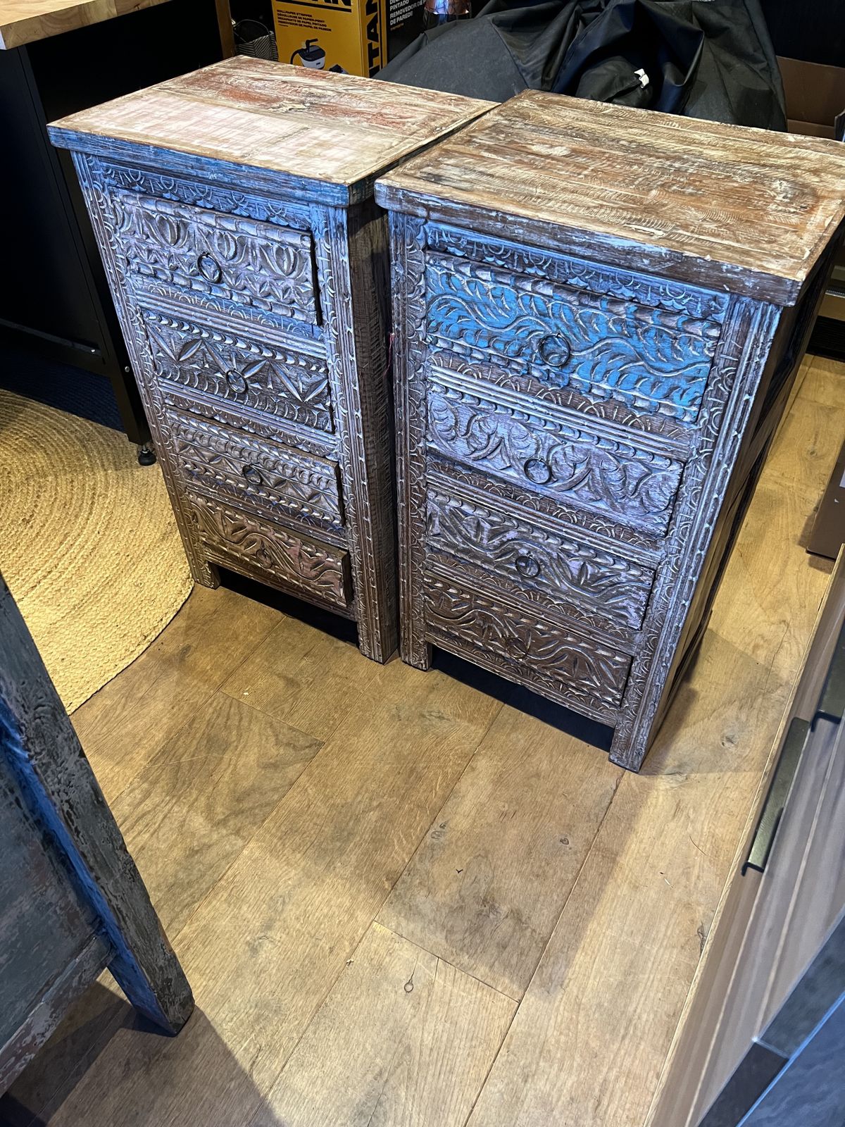 Pair Of Reclaimed Teak Carved Bedside Tables photo vinterior