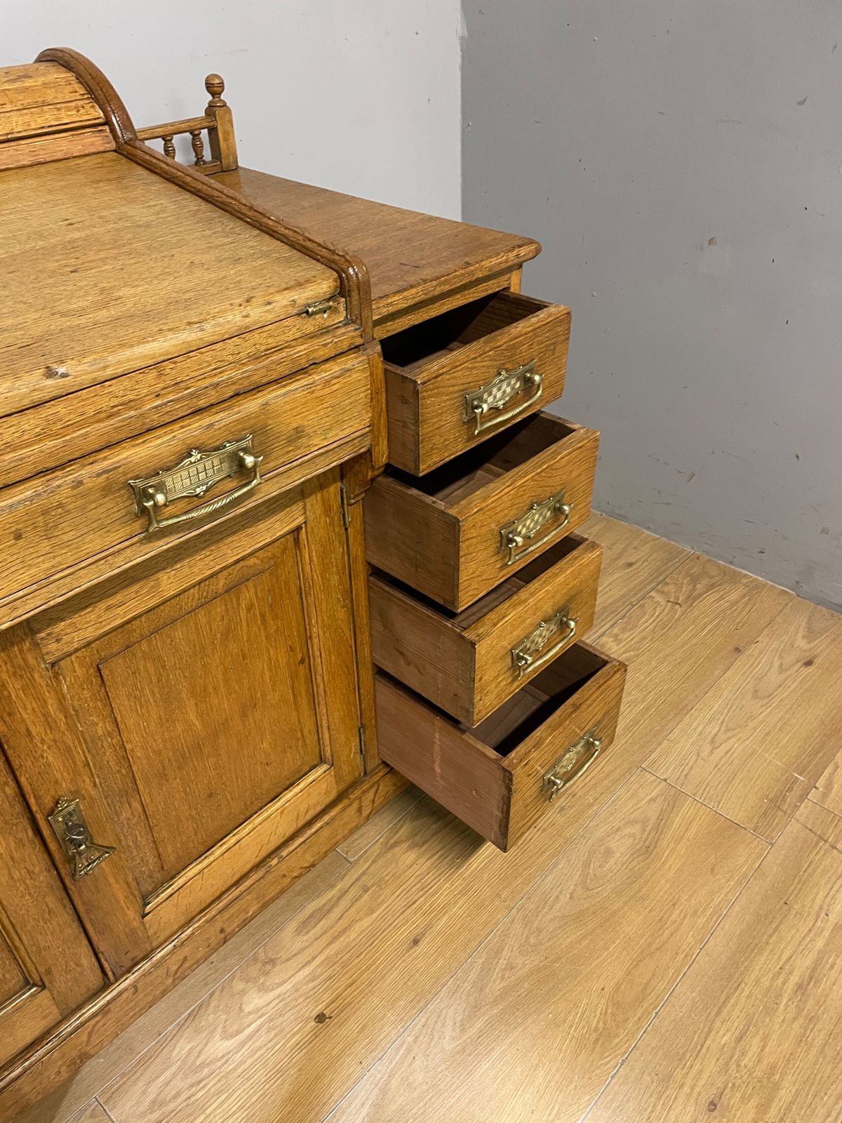 C19th Golden Oak Tambour Desk With Fitted Interior photo buy