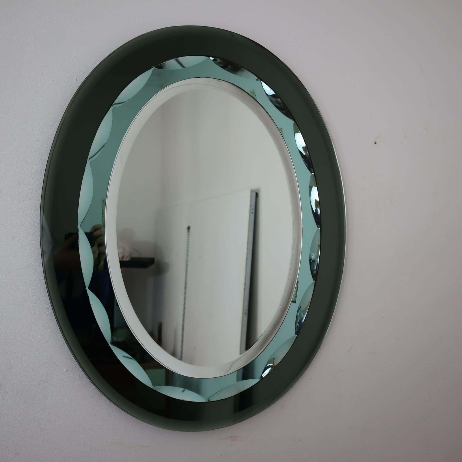 photo furniture Mid Century Modern Italian Oval Green Mirror By Cristal Art, Italy, 1960s