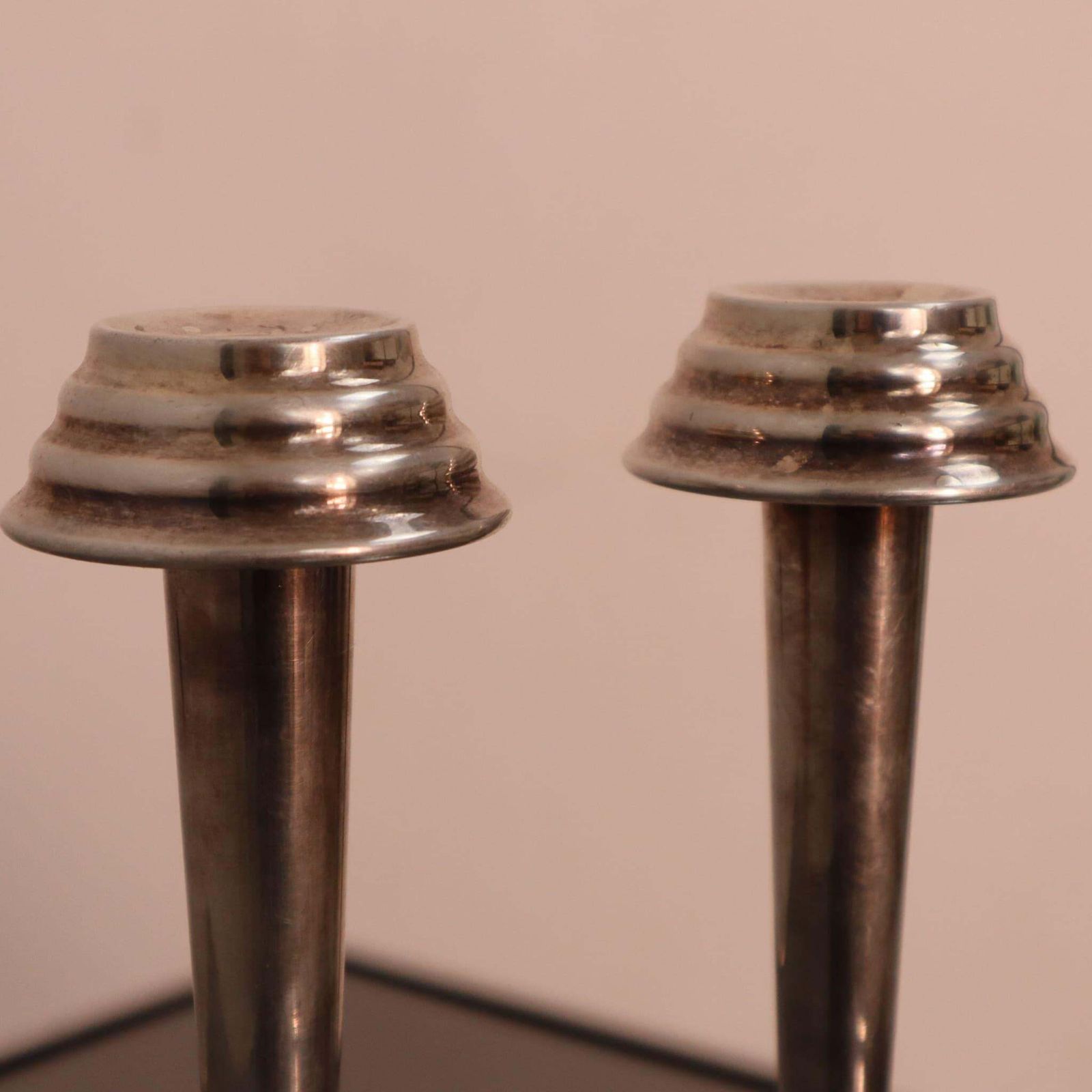 Art Deco Pair Of Nickel Plated Brass Candle Holders, Italy, 1930s photo Home Decor
