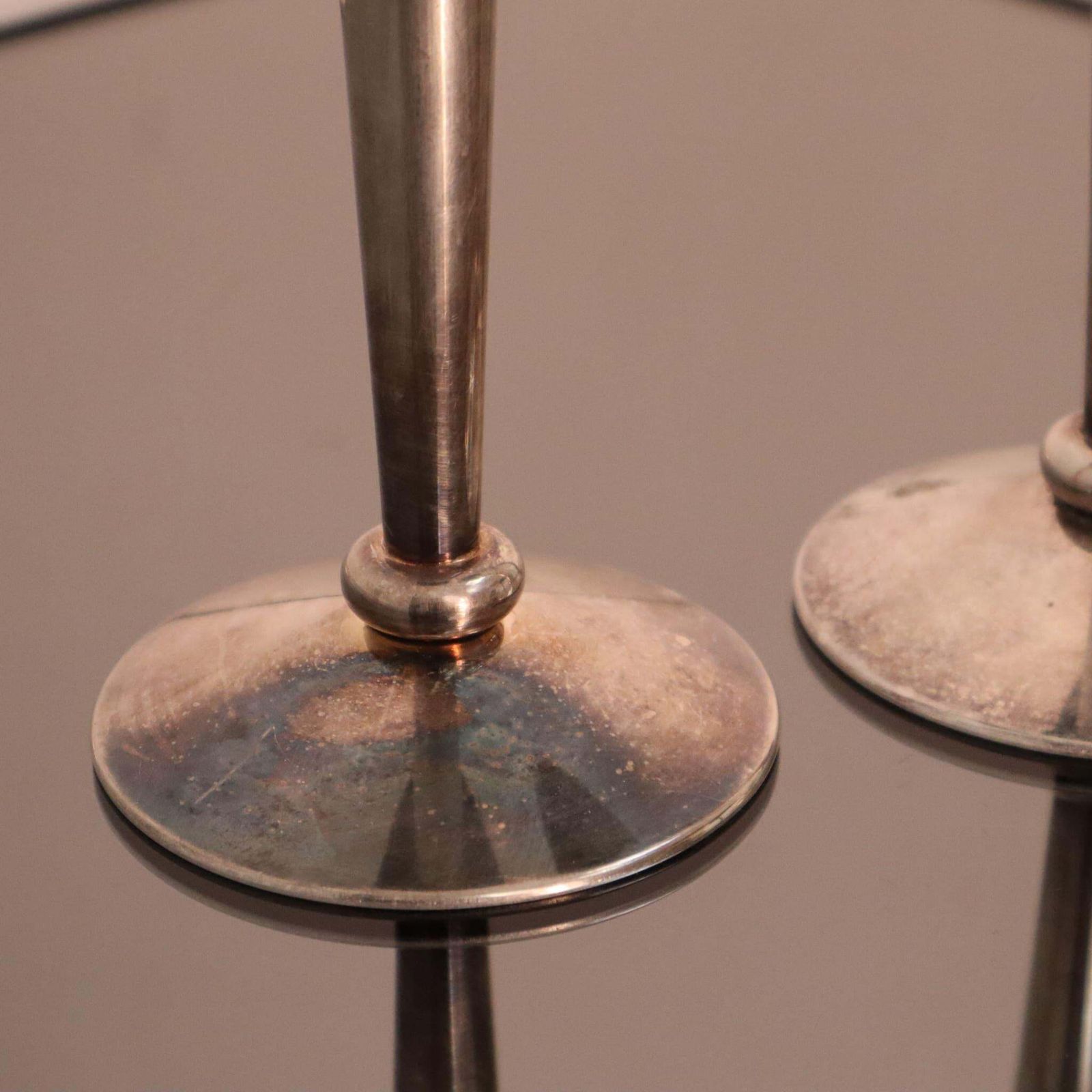 Art Deco Pair Of Nickel Plated Brass Candle Holders, Italy, 1930s photo 614.0