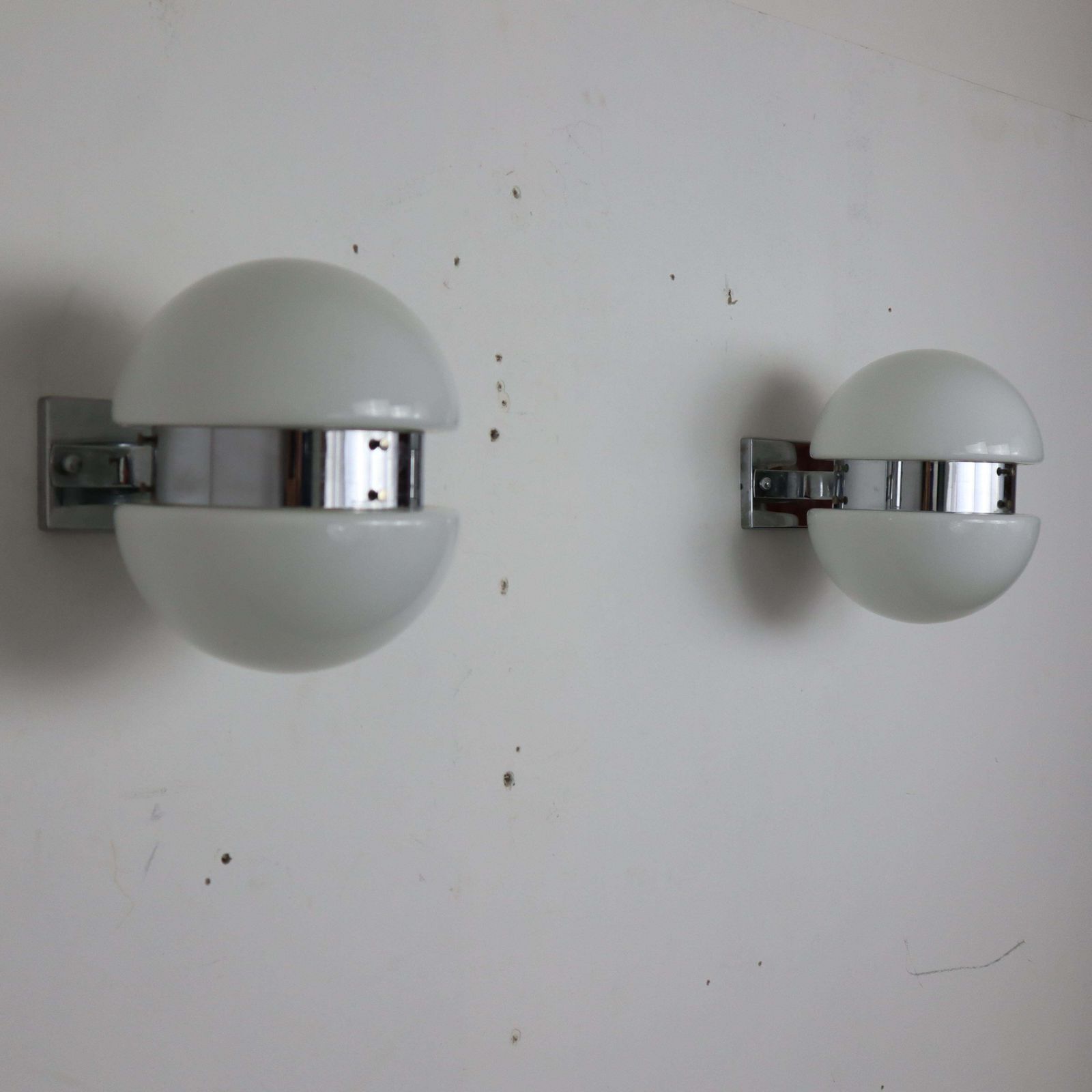 Pair Of Opaline Glass Wall Lights Sconces Sergio Mazza Style Italy 1970s photo vintage