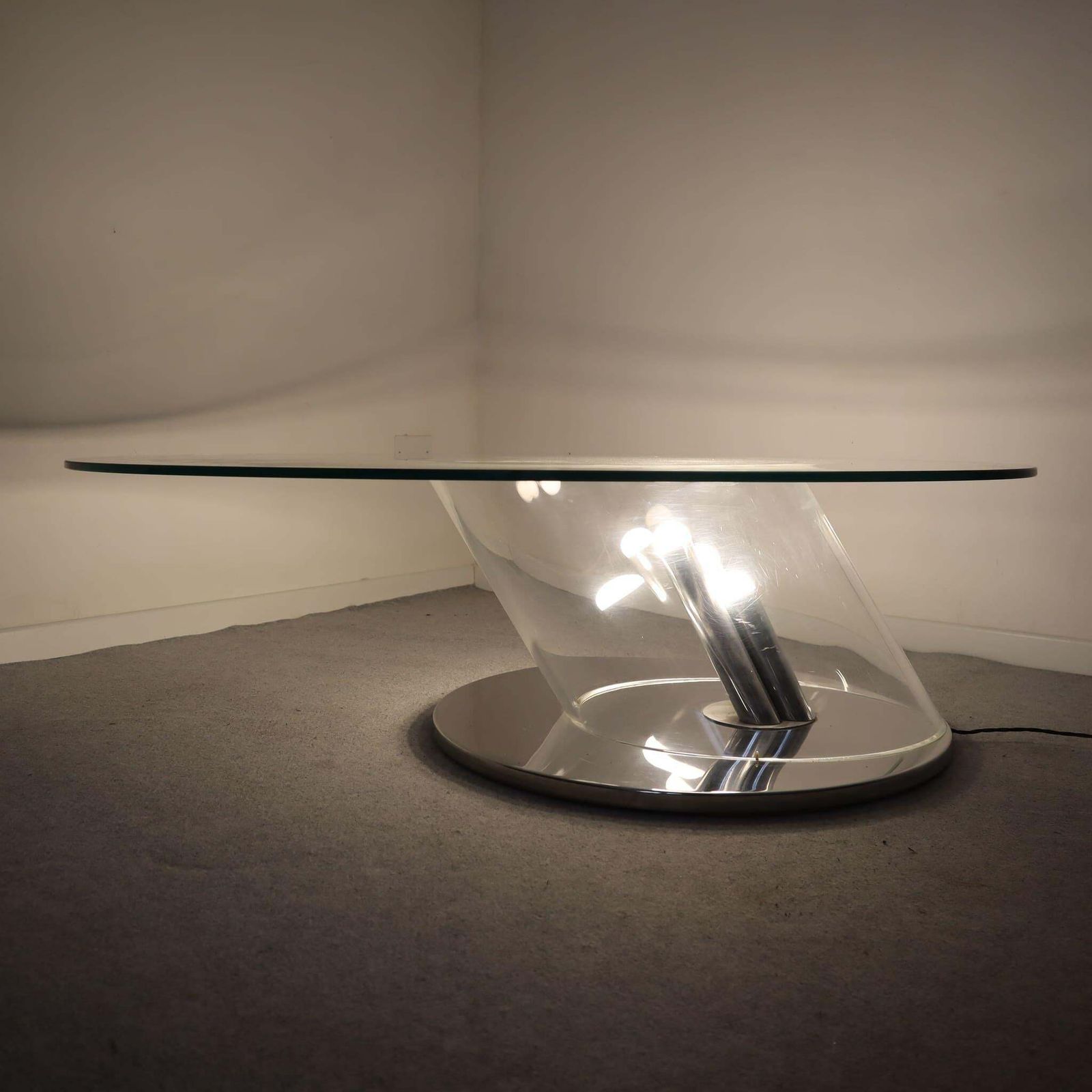 Italian "Ipomea" Glass And Steel Coffee Table Lamps By Rimadesio, Italy, 1970s photo vinterior
