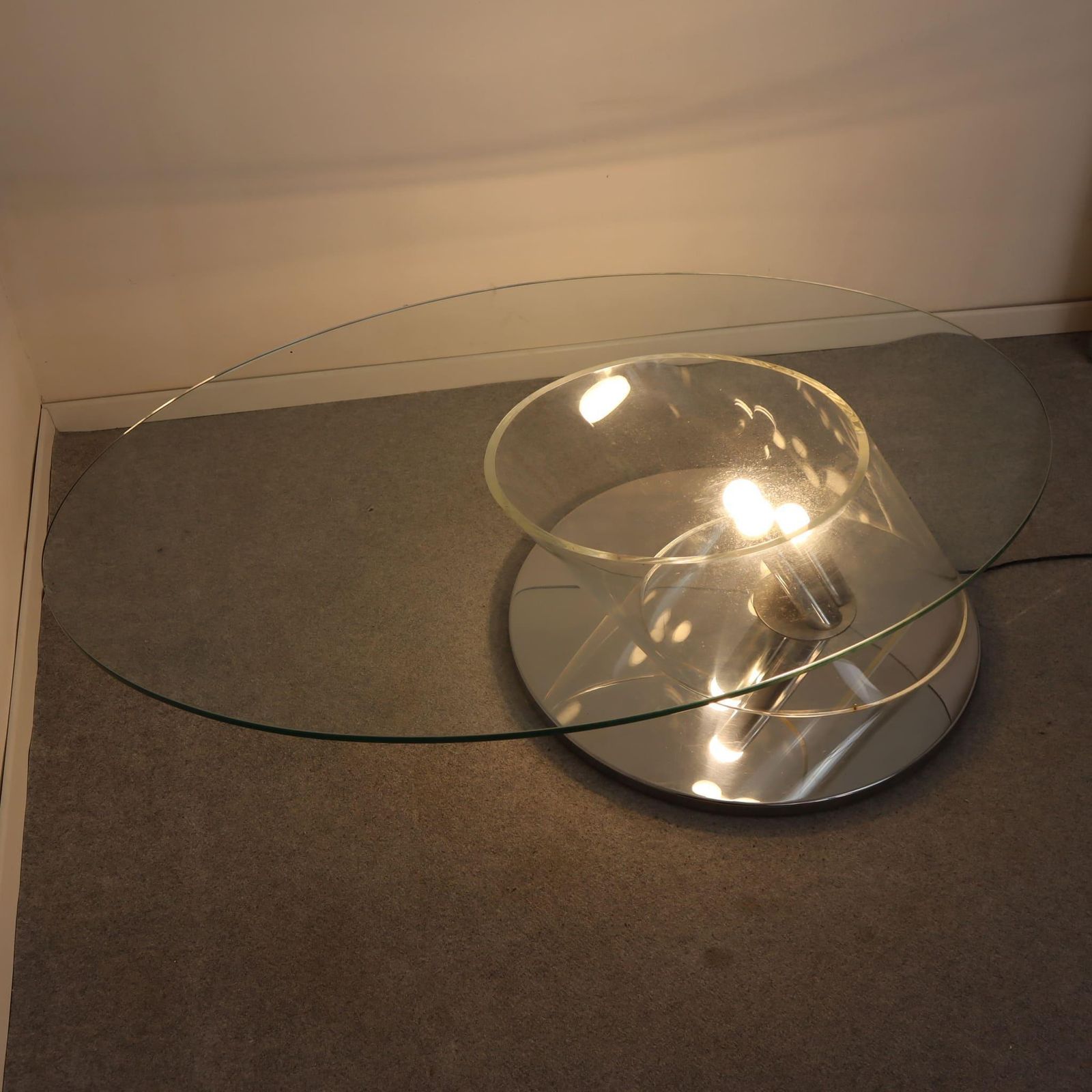 photo furniture Italian "Ipomea" Glass And Steel Coffee Table Lamps By Rimadesio, Italy, 1970s