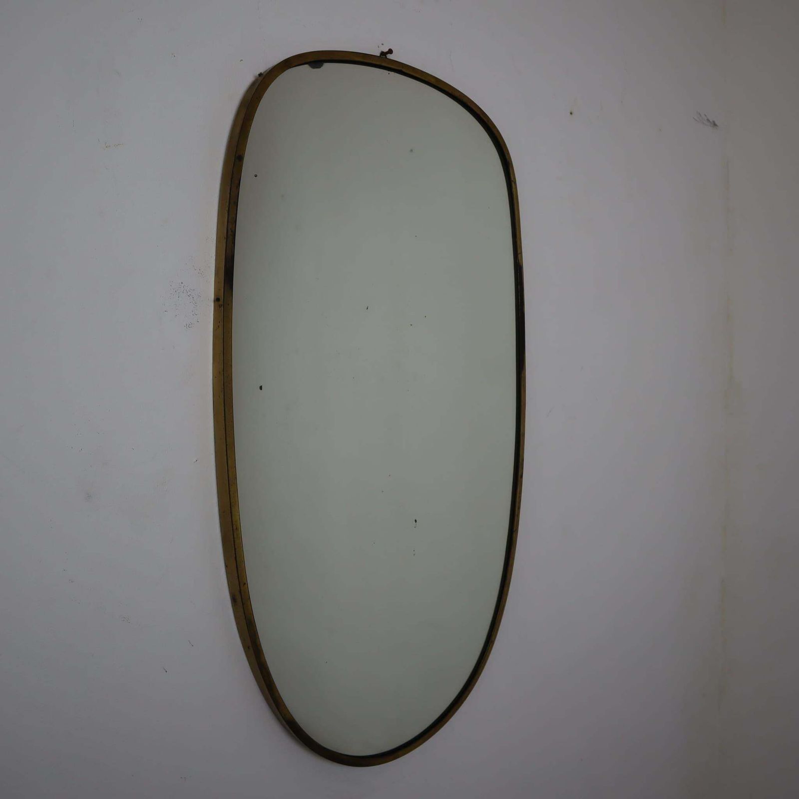 1950s Gio Ponti Style Mid Century Modern Solid Brass Italian Oval Wall Mirror photo furniture