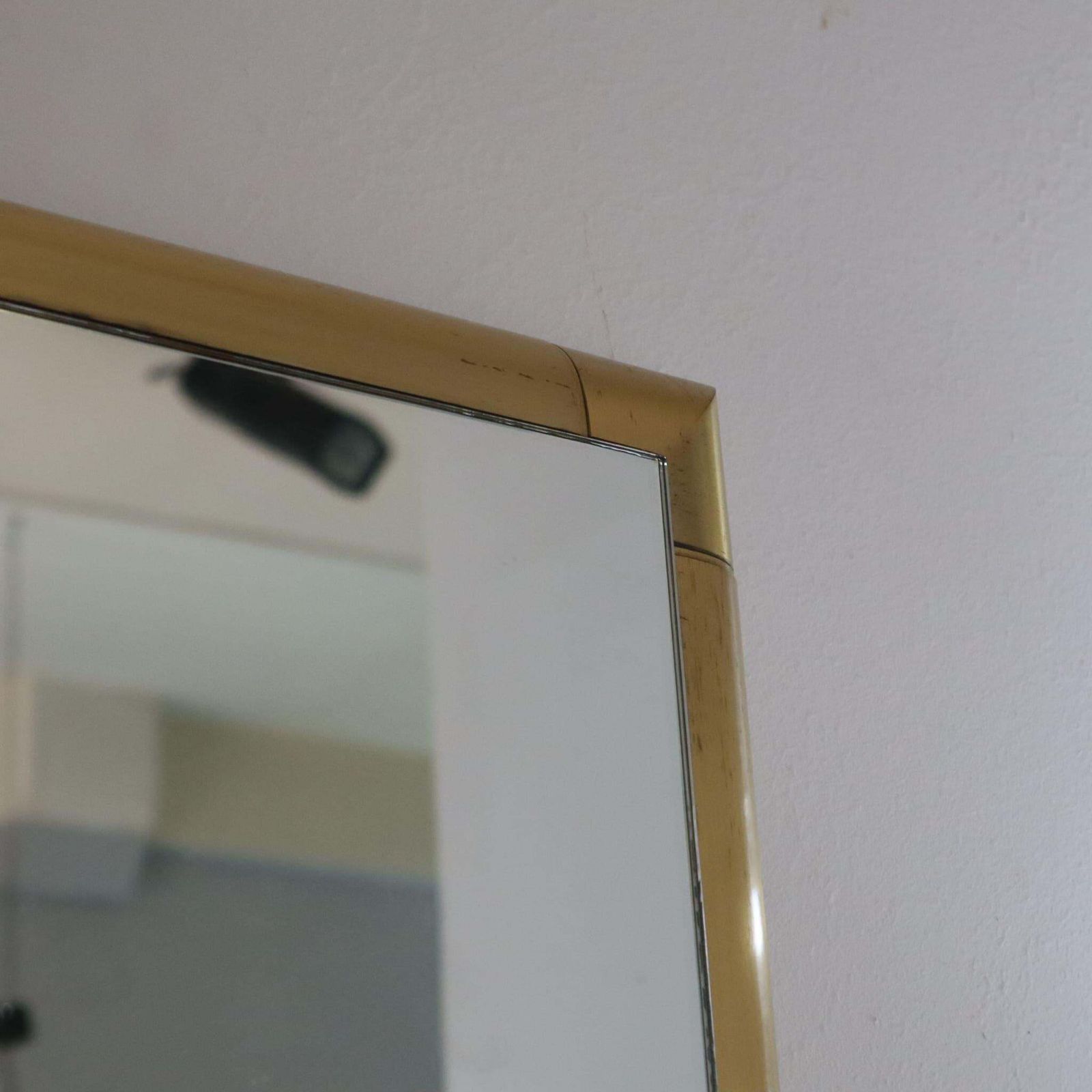 Italian Solid Polished Brass Mirror In Style Of Tommaso Barbi, Italy, 1970s photo vintage