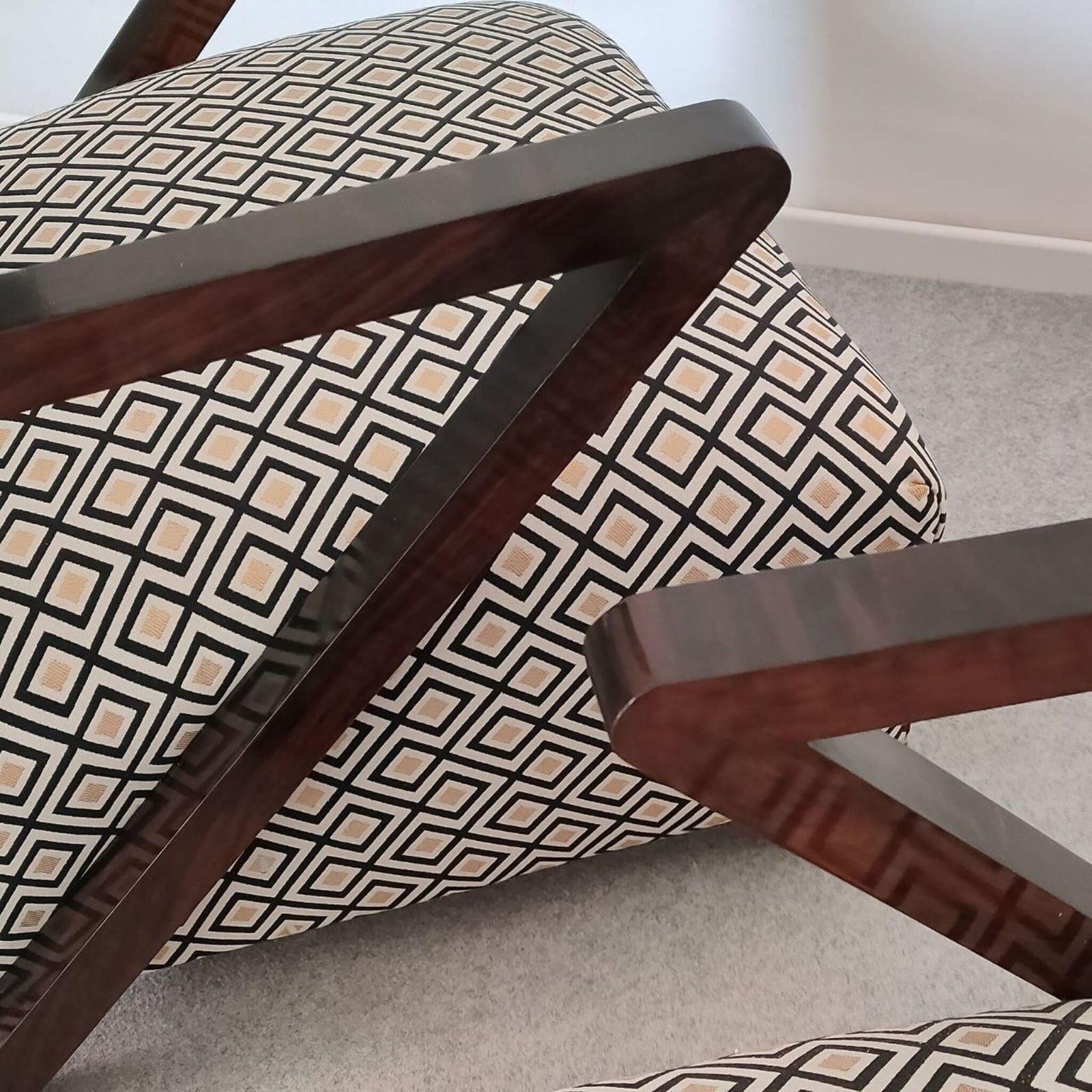 Pair Of Italian Art Deco Armchairs In Walnut And Geometric Fabric, 1930s photo Furniture