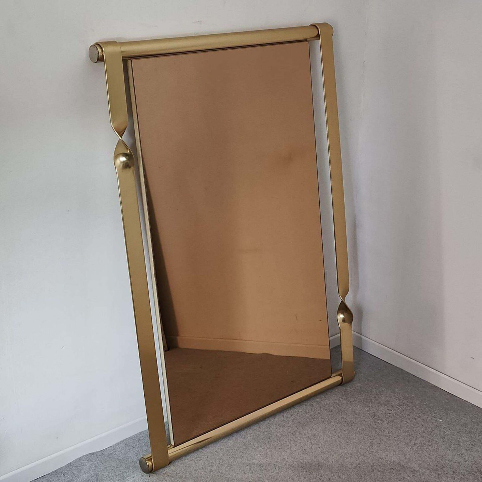 photo furniture Large Original Italian Brass Bronzed Mirror By Luciano Frigerio, Italy, 1970s