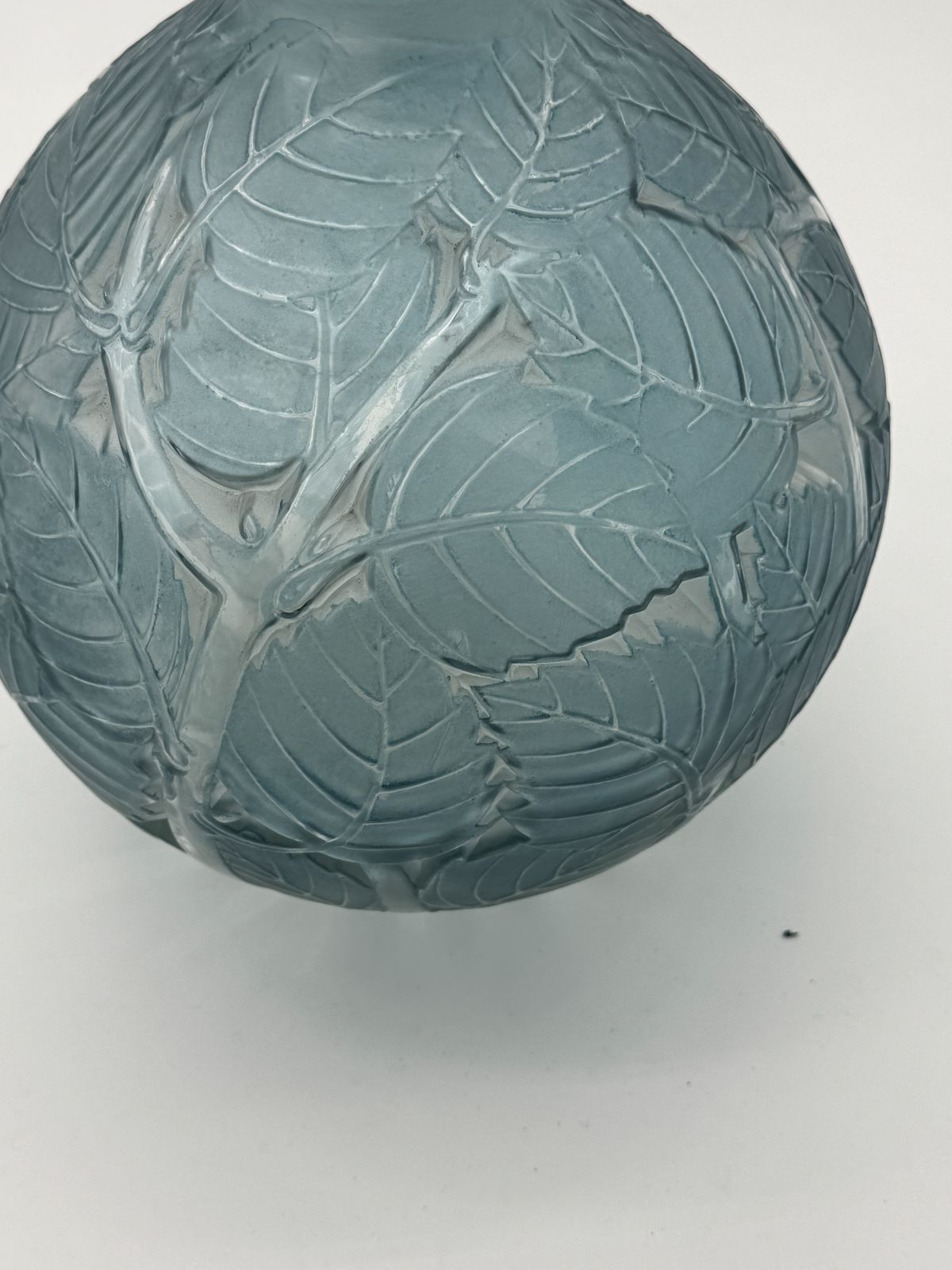 A R.Lalique Milan  Blue Patinated Glass Vase photo Home Decor