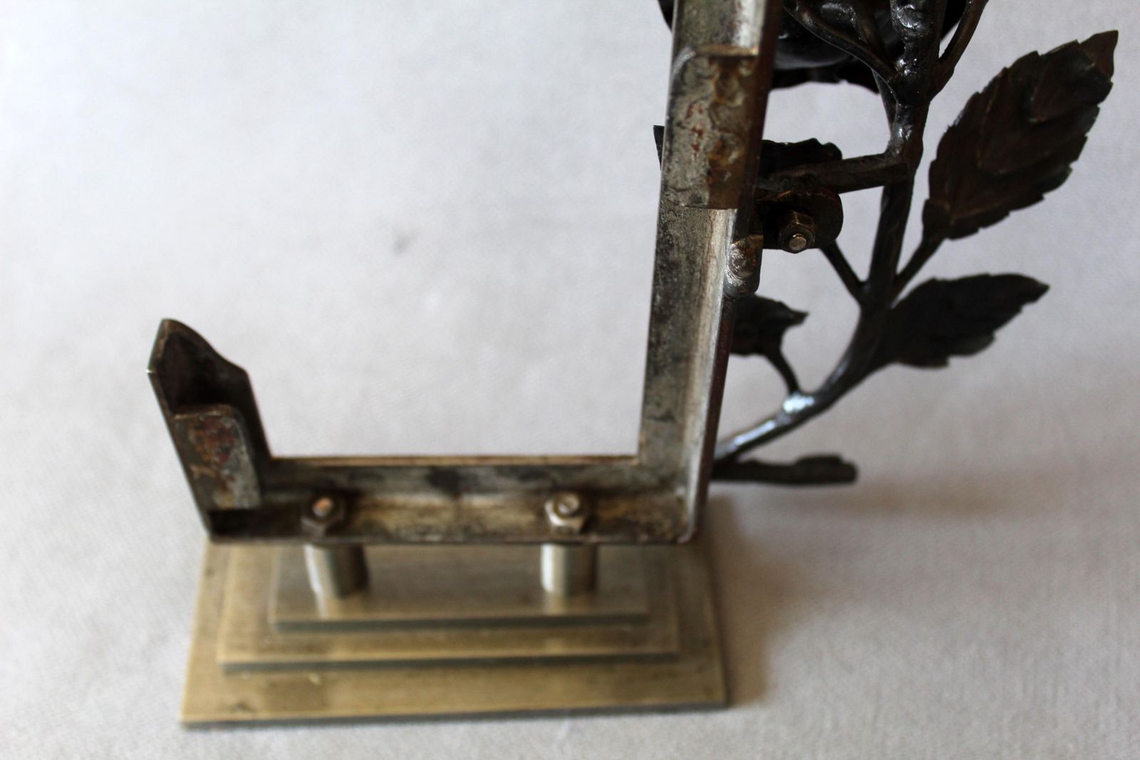 Vintage Art Deco Picture Frame, Forged 3d Rose Flower, Heavy Metal Iron Base, Two Glass Sheets, Table Photo Frame, Circa 1930s, Art Frame photo vintage