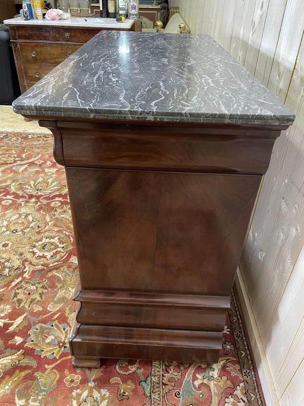 Commode époque Louis Philippe En Acajou Et Placage D’acajou Marbre Gris Veiné photo vinterior