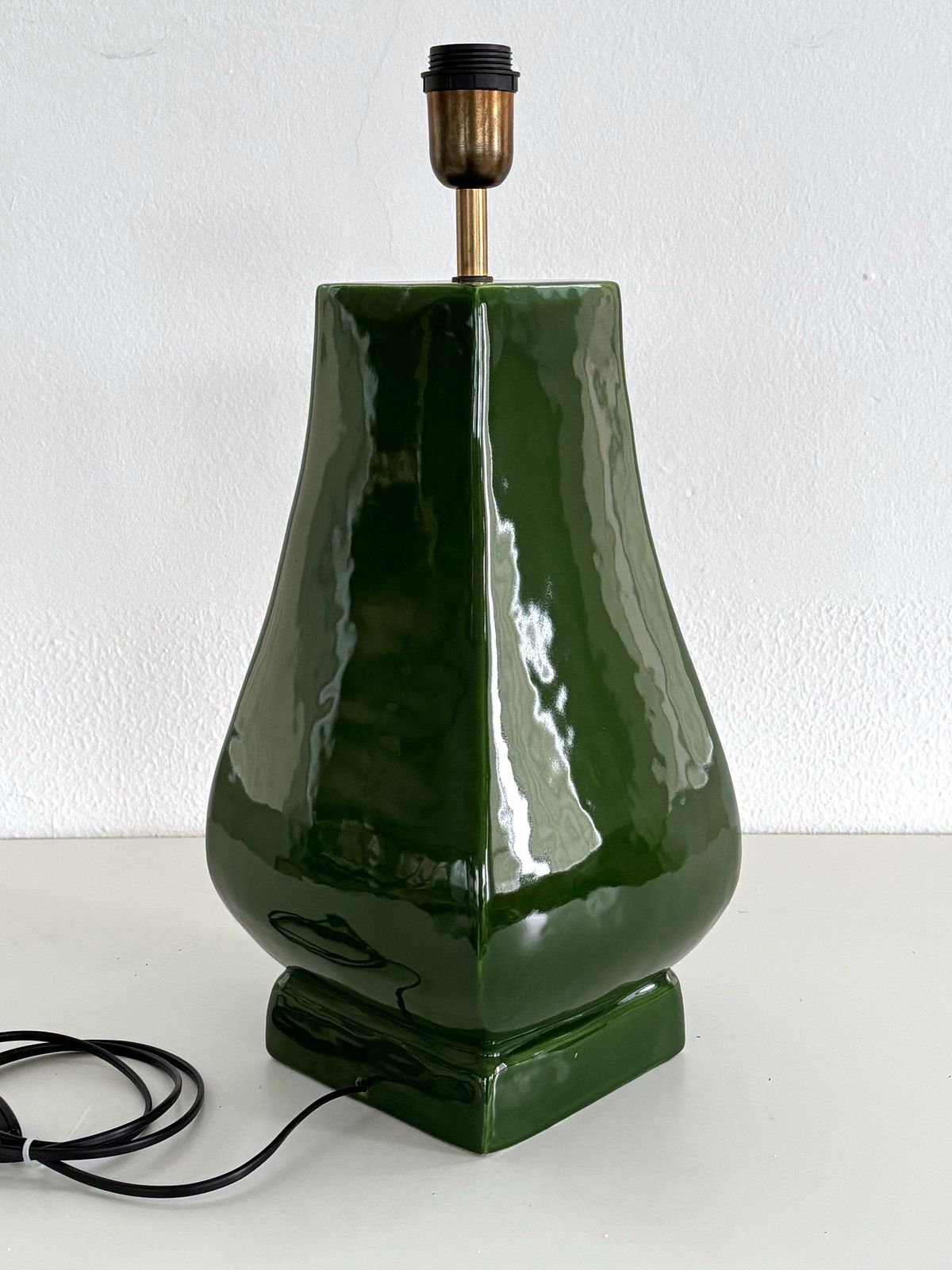 Italian Vintage Table Lamp Base In Shiny Green Ceramic By Zaccagnini Florence, 1970s
