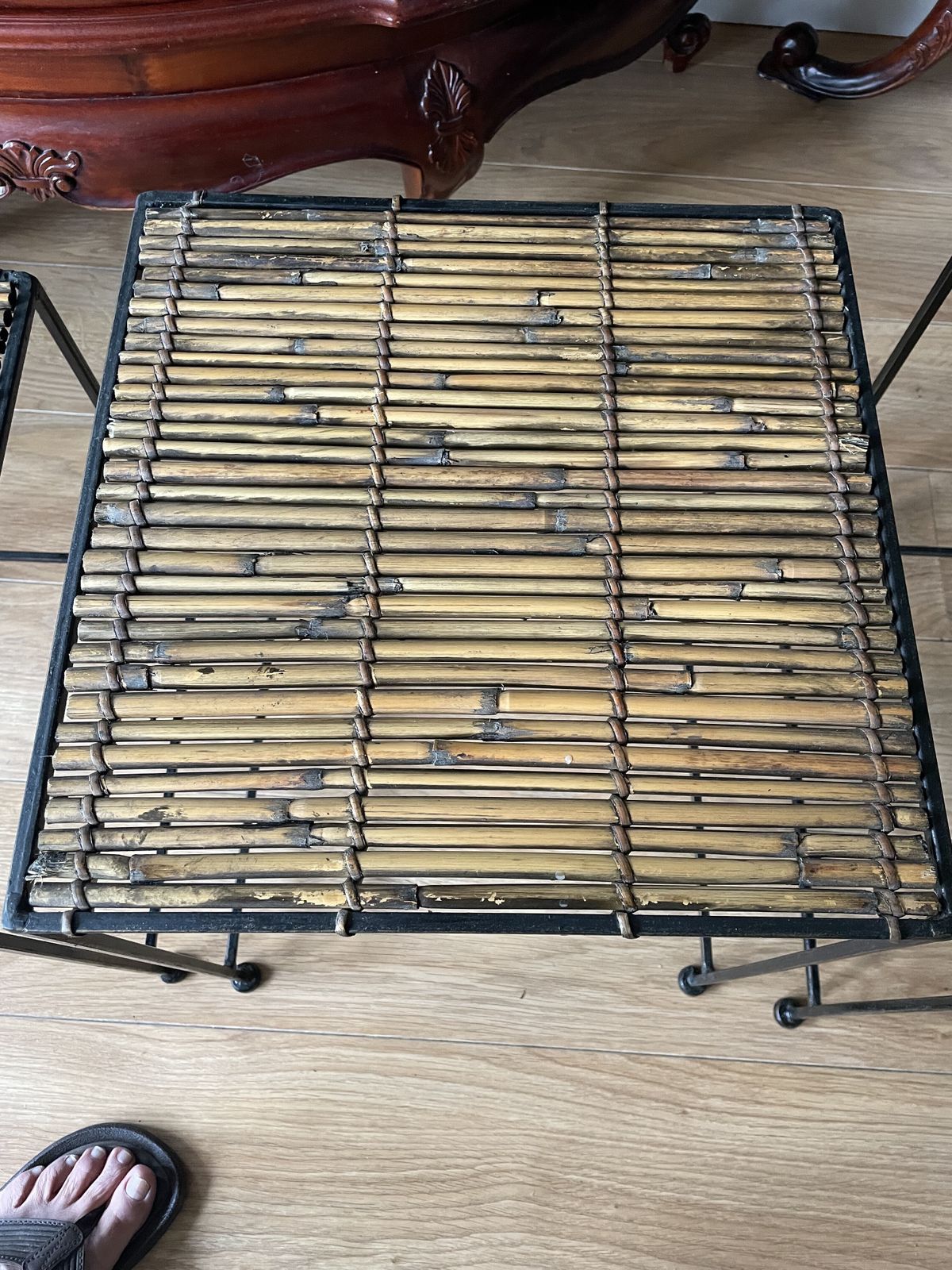 Set Of 3 Iron And Rattan Nest Side Tables H48 Xw40 X L40