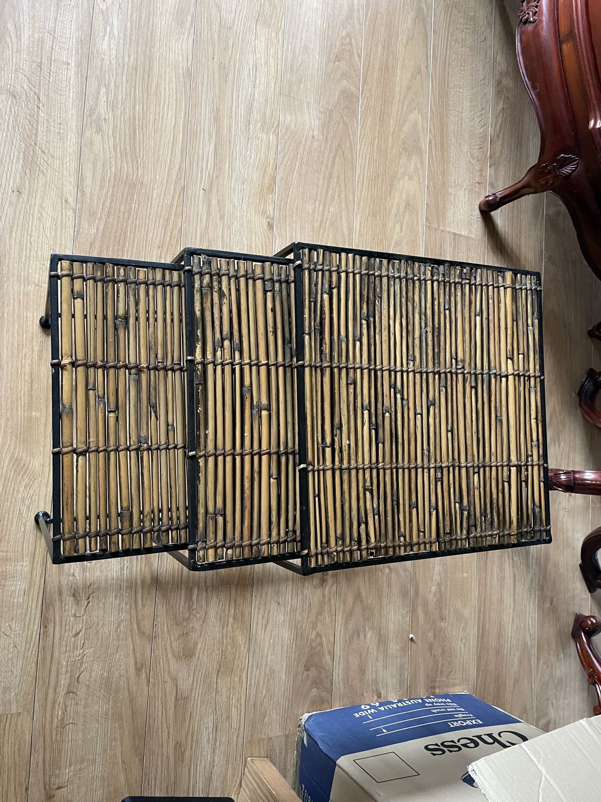 Set Of 3 Iron And Rattan Nest Side Tables H48 Xw40 X L40 photo furniture