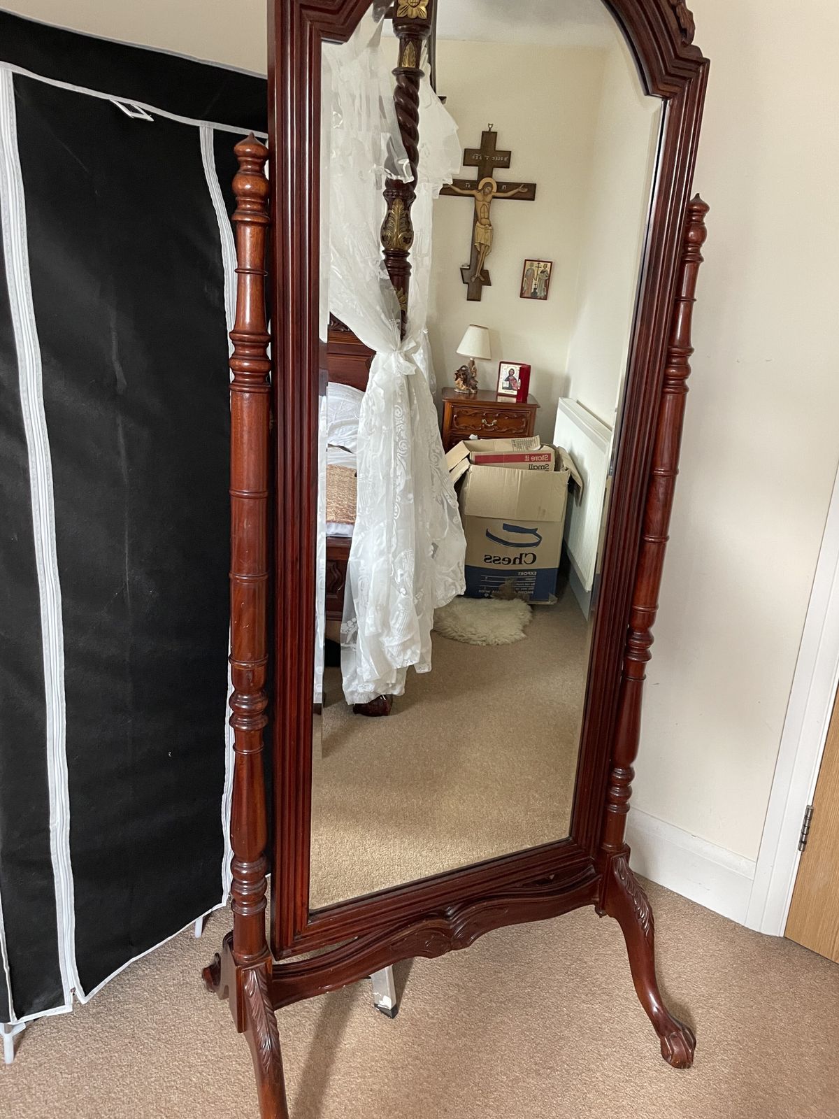 Ornate Mahogany Cheval Mirror Hand Carved  H200cm X  L88cm photo for sale
