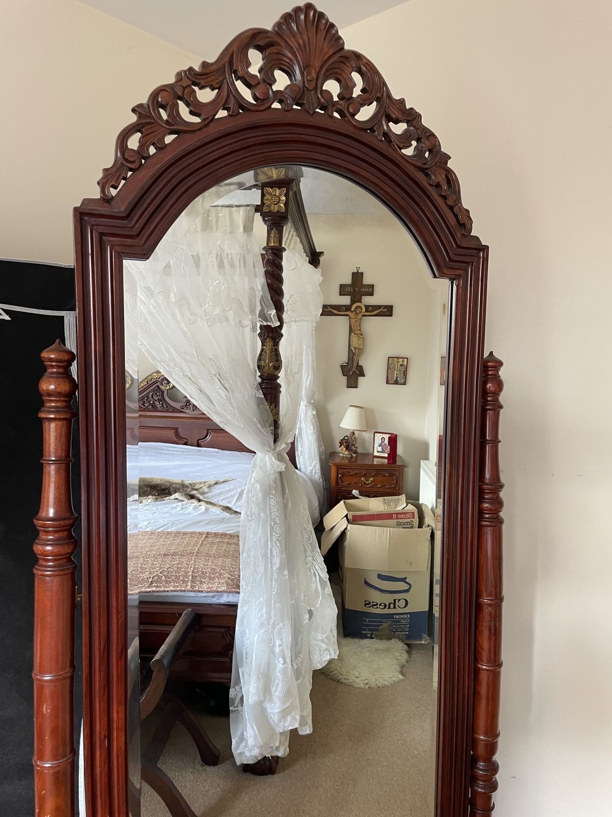 Ornate Mahogany Cheval Mirror Hand Carved  H200cm X  L88cm photo 495.0