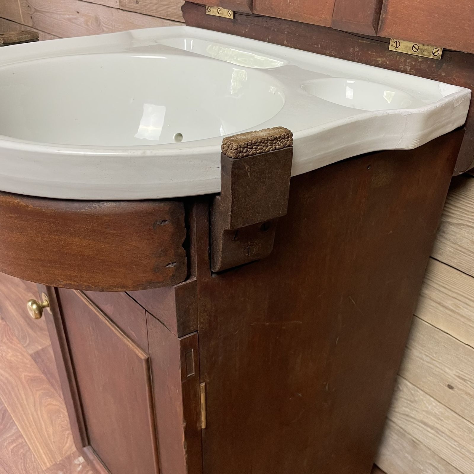 photo buy Antique Victorian Bow Fronted Mahogany Drop Flap Lid Ships Wash Stand Vanity Unit Basin
