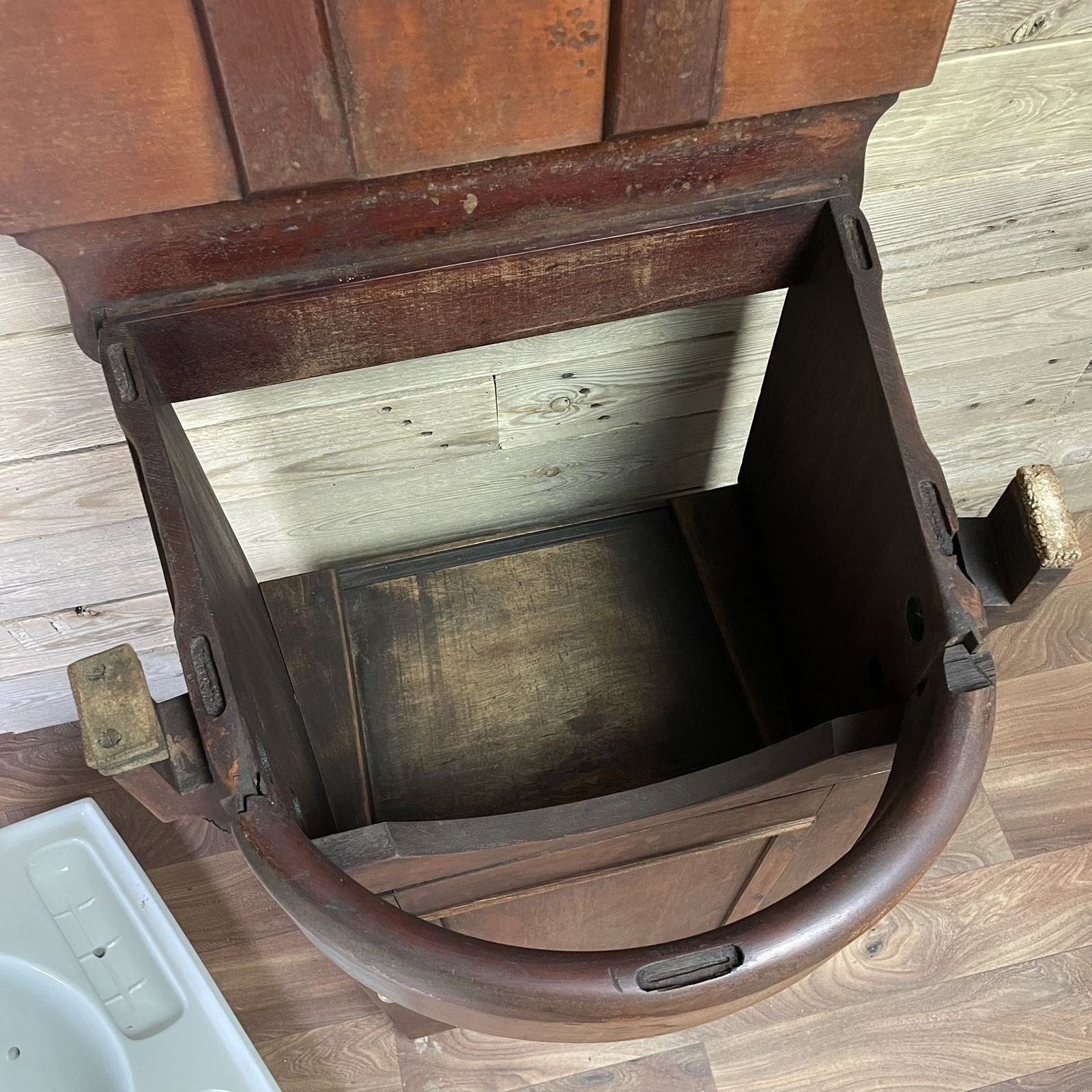 Furniture Antique Victorian Bow Fronted Mahogany Drop Flap Lid Ships Wash Stand Vanity Unit Basin photo