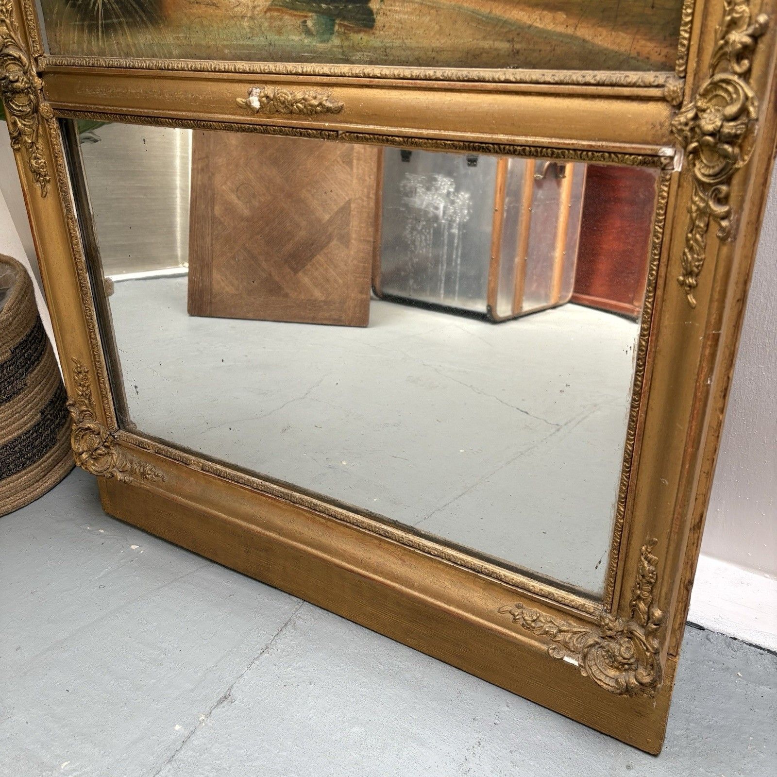 Gilded Wood Trumeau Mirror, Restoration Period Early 19th Century photo vintage