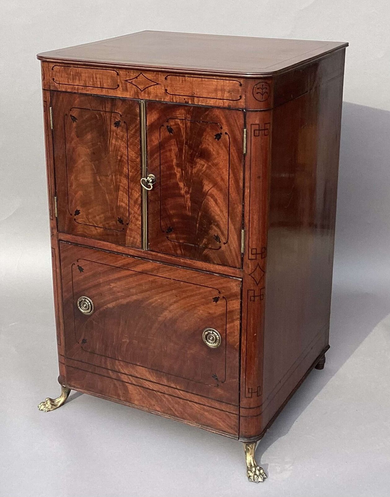 Splendid Regency Mahogany Ebony Inlaid Pedestal Cabinet