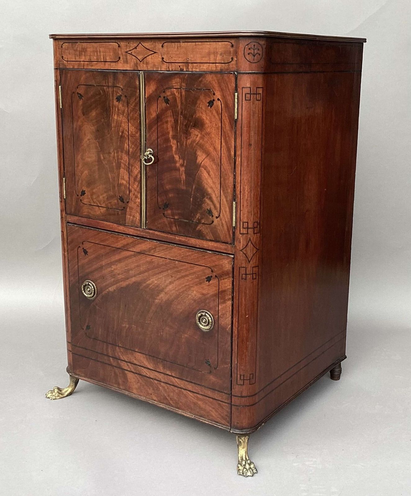 Splendid Regency Mahogany Ebony Inlaid Pedestal Cabinet photo Furniture