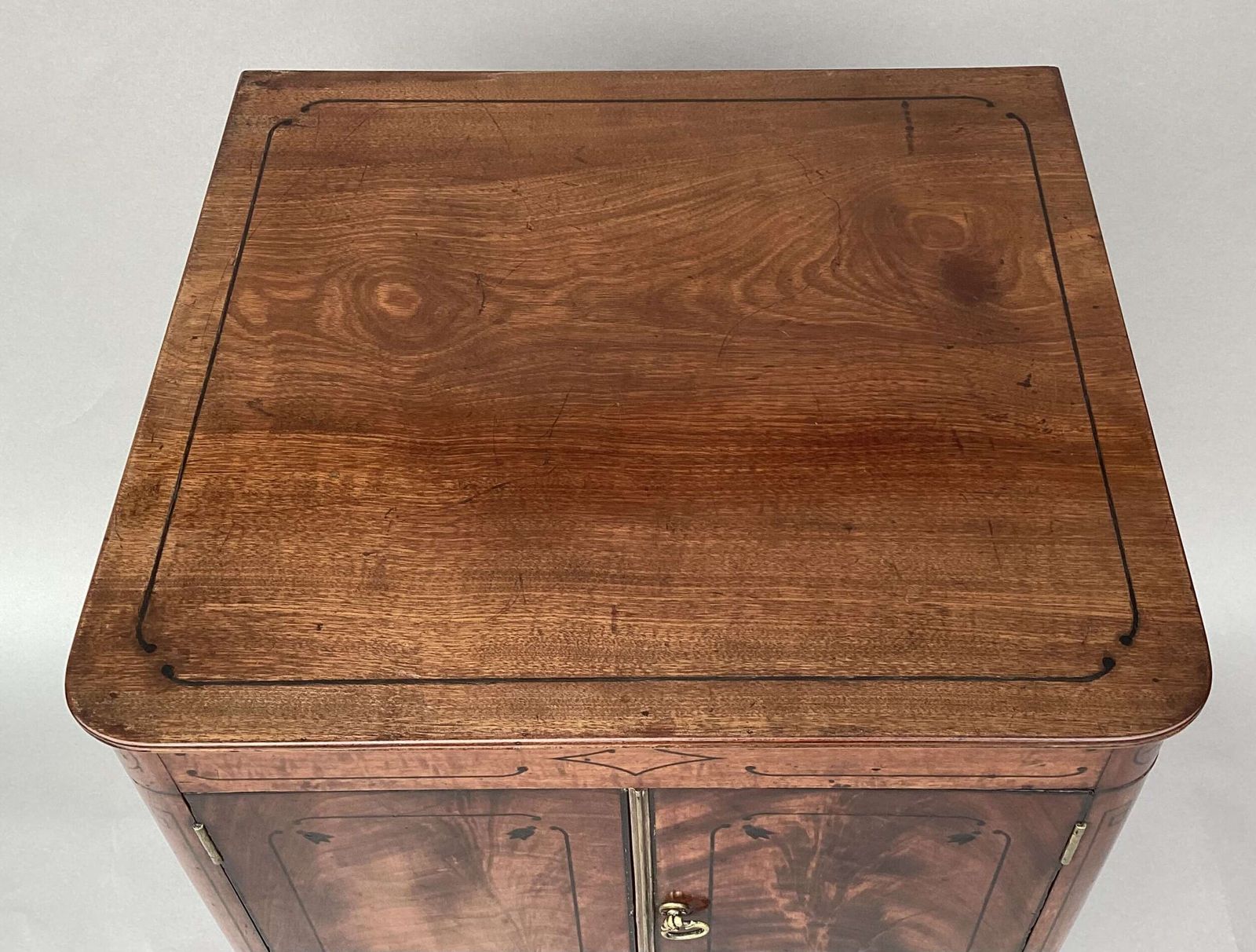 Splendid Regency Mahogany Ebony Inlaid Pedestal Cabinet photo vinterior
