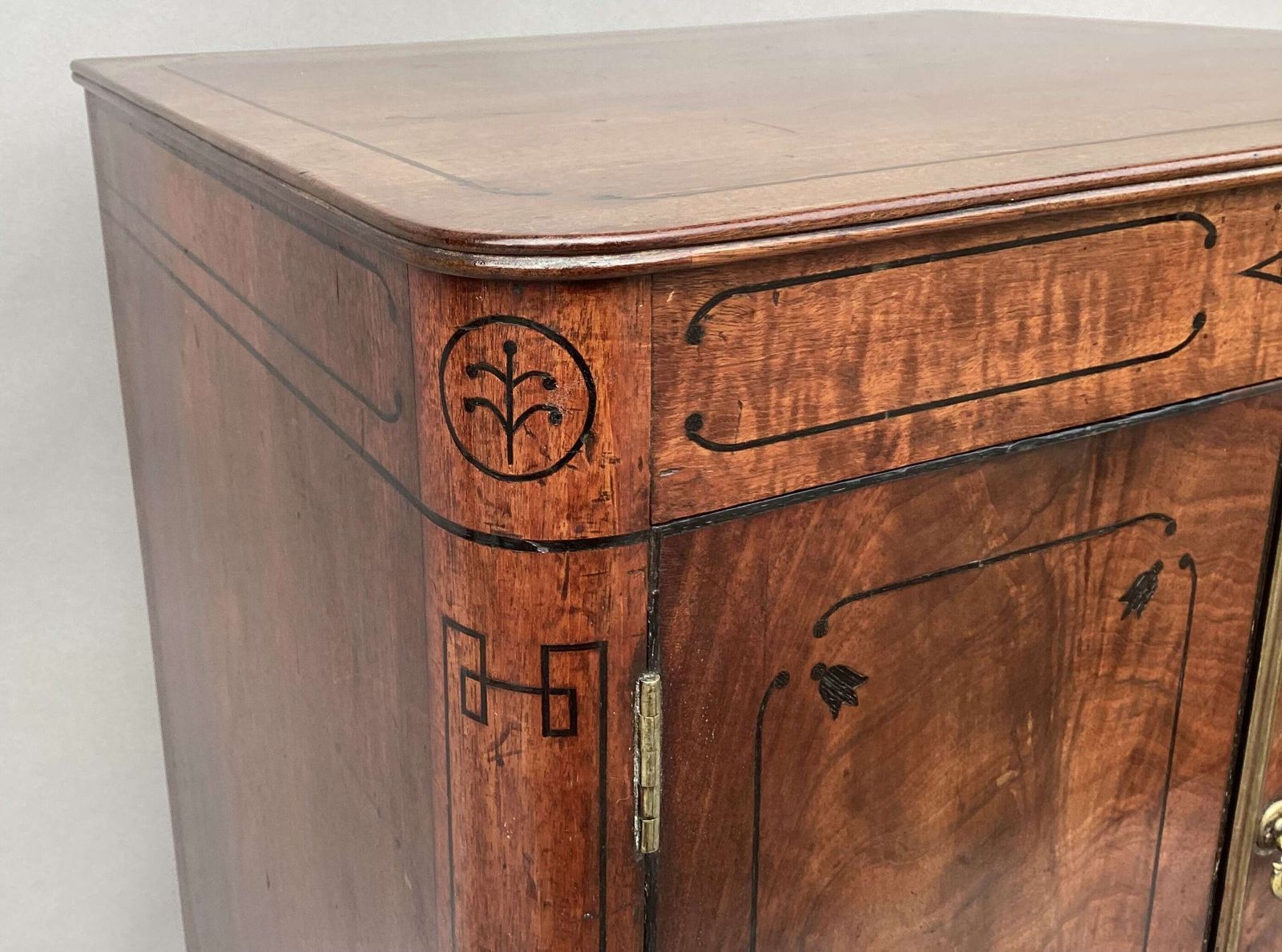 Splendid Regency Mahogany Ebony Inlaid Pedestal Cabinet photo vintage