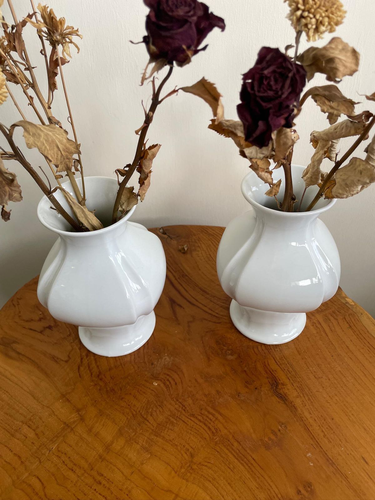 Pair Of Vintage Mid Century White Glazed Vases Pleated Detail Model 1495 18 photo 59.0
