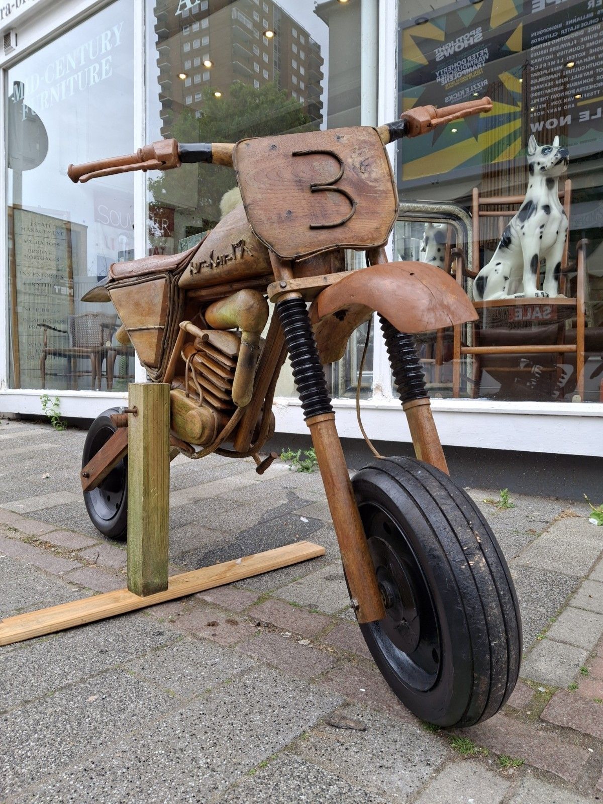 Vintage Full Size Scratch Built One Off Wooden Motocross Bike. photo Art