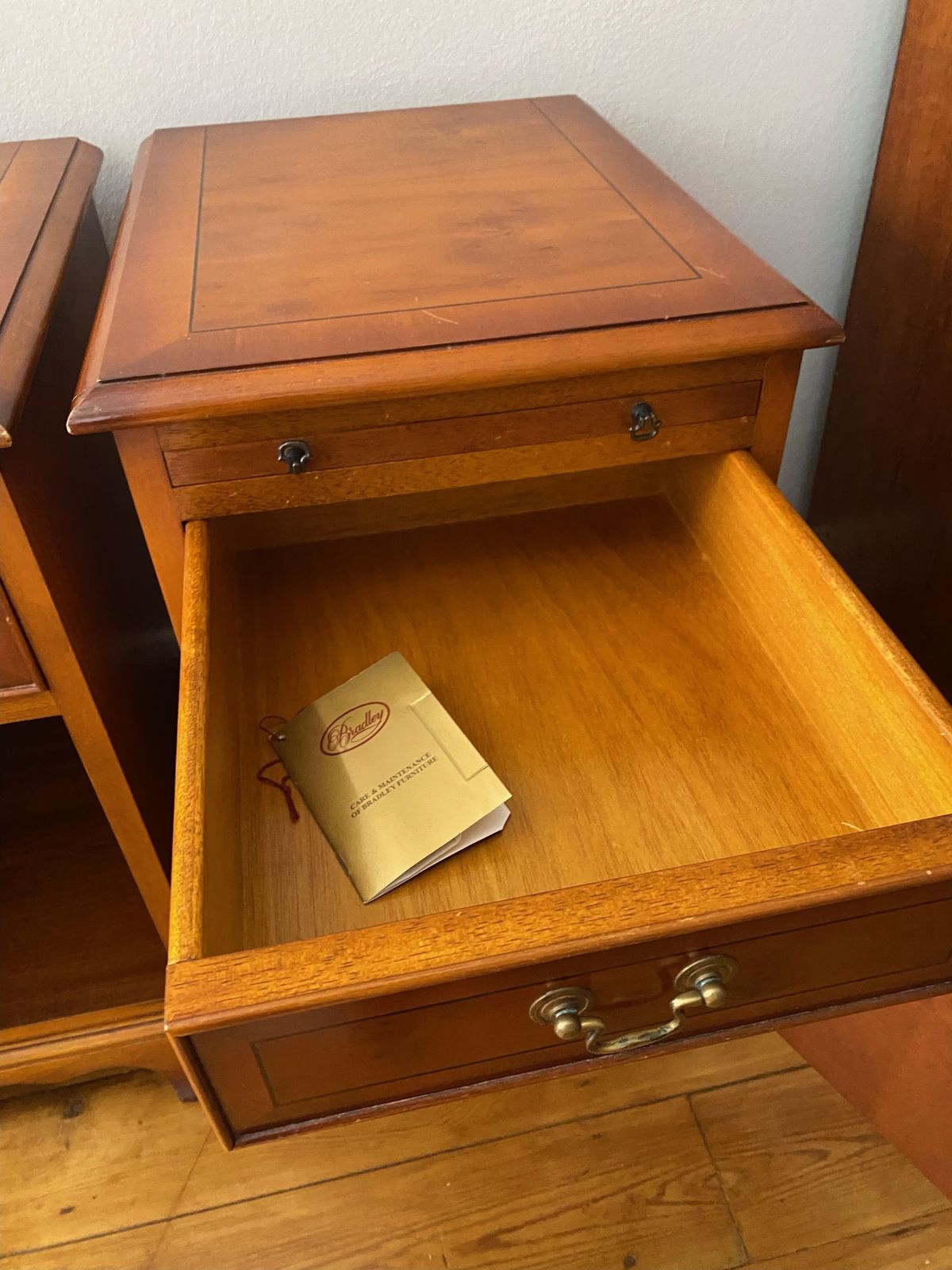 Bradley Yew Wood Pair Of Bedside Tables With Butler Tray photo for sale