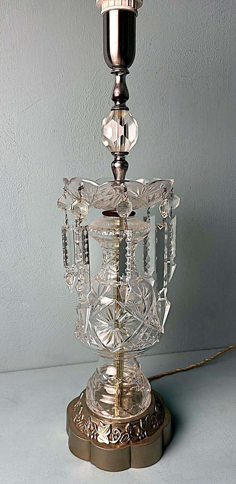 Louis XVI Revival French Table Lamp Crystals And Decorative Base (No Lampshade) photo Lighting