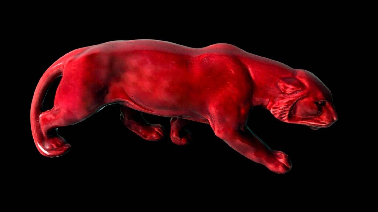 Art Deco Saint Clément Style French Panther In Antique Glazed Red Ceramic photo Art