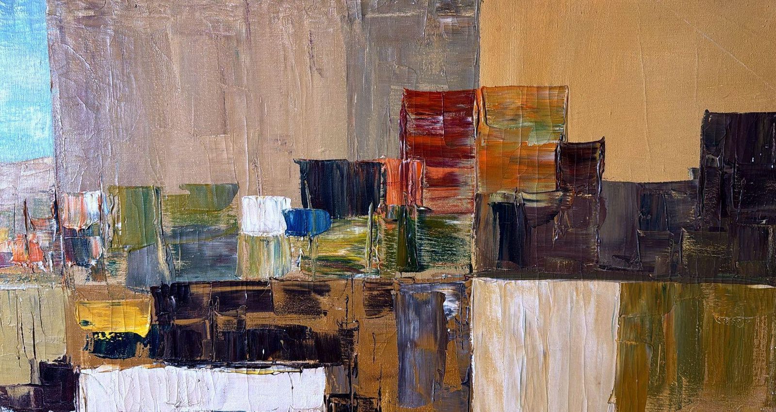 photo furniture Geometric Abstraction  French Oil Painting On Canvas With Wooden Frame
