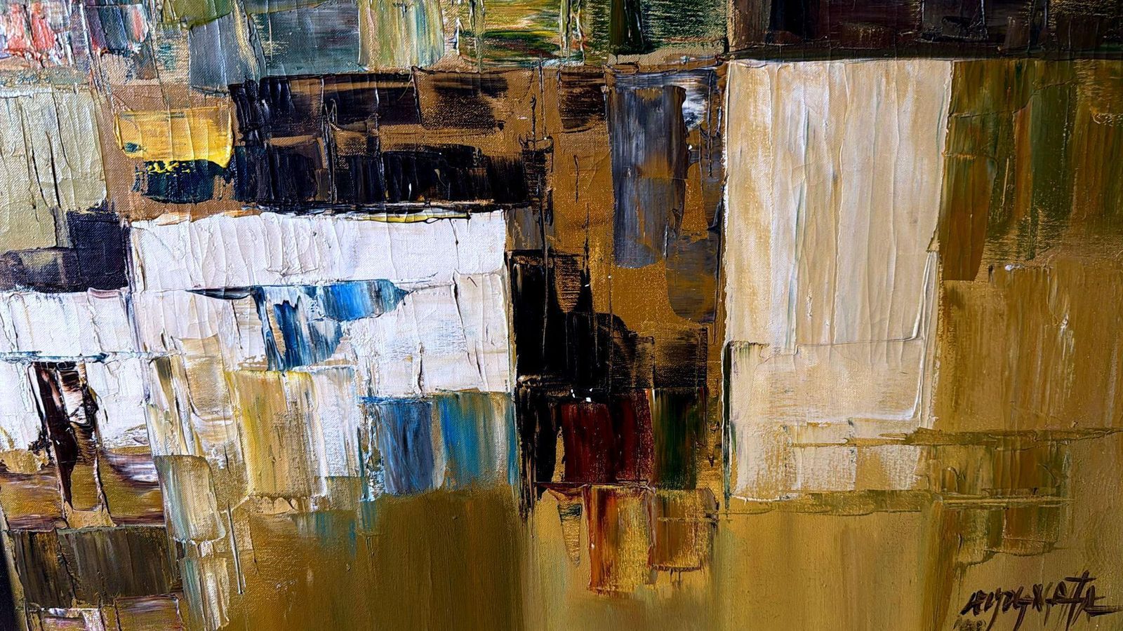 photo for sale Geometric Abstraction  French Oil Painting On Canvas With Wooden Frame