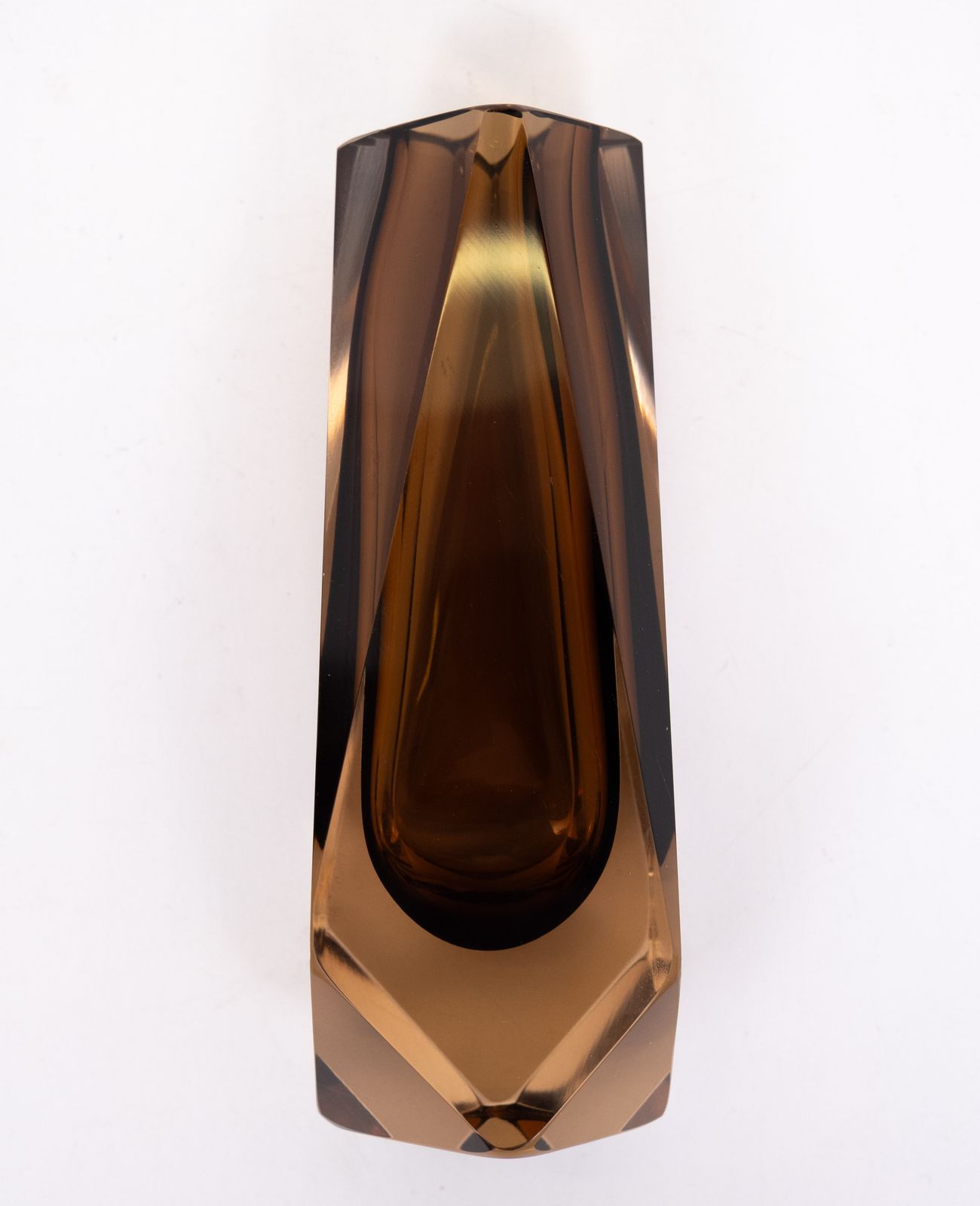 Murano Italiaans Luigi Mandruzzato Bruin Geslepen Kunstglas Vaas, Jaren 1960 photo vinterior