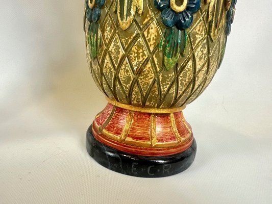 Neoclassical Polychrome Hand Painted Vases, 1980s, Set Of 2 photo for sale