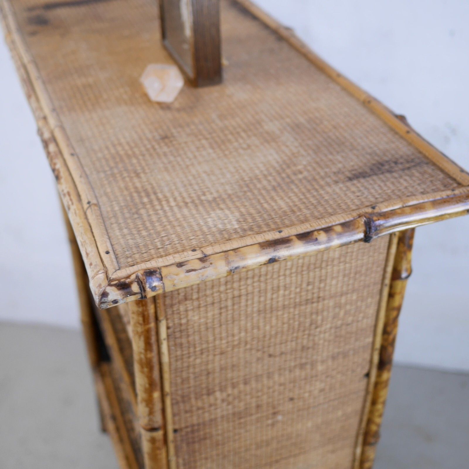 Furniture Antique Victorian Tiger Bamboo Cane Rattan Shelving Unit Bookcase #102863 photo